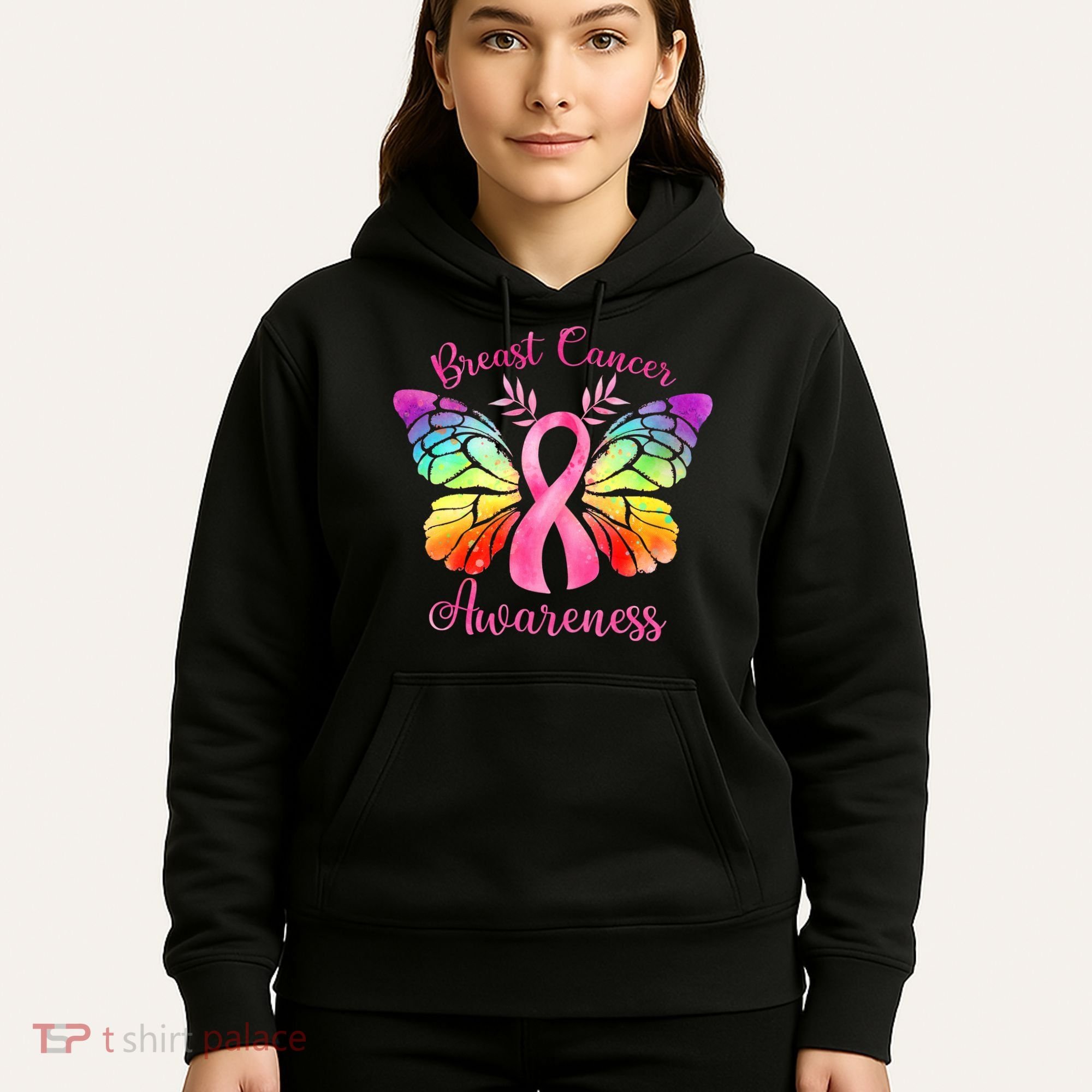 Pink Ribbon Butterfly Breast Cancer Hoodie