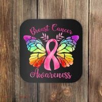 Pink Ribbon Butterfly Breast Cancer Coaster thumb 0