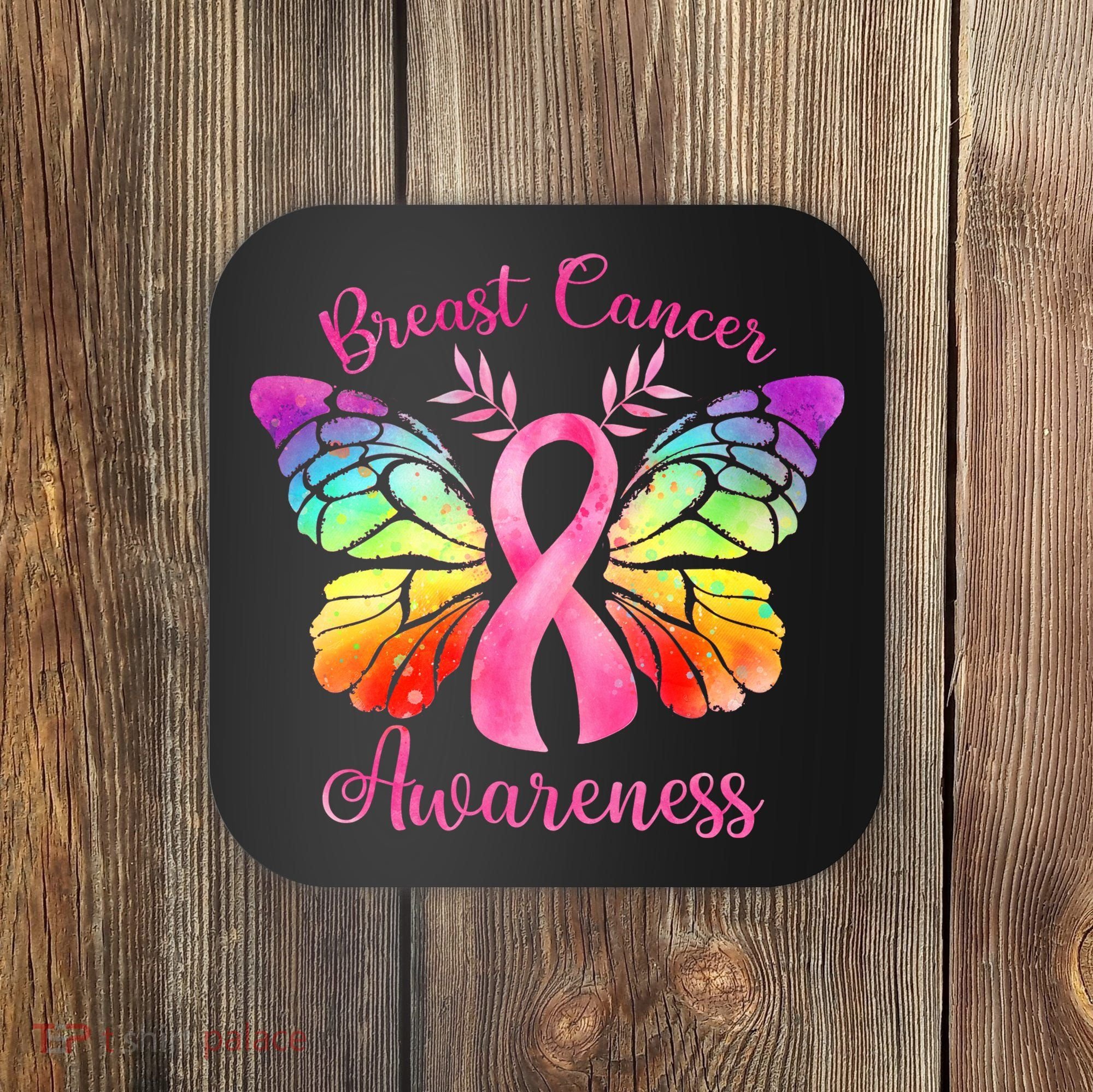 Pink Ribbon Butterfly Breast Cancer Coaster