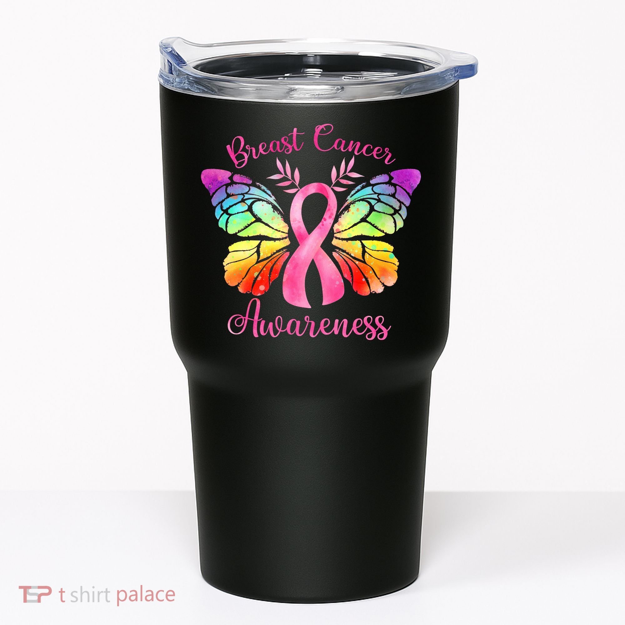 Pink Ribbon Butterfly Breast Cancer Tumbler