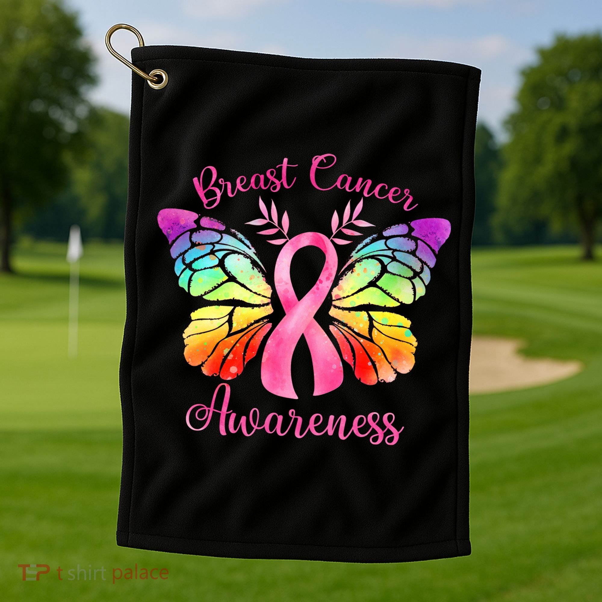 Pink Ribbon Butterfly Breast Cancer Golf Towel