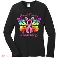 Pink Ribbon Butterfly Breast Cancer Women's Long Sleeve Shirt thumb 0