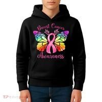 Pink Ribbon Butterfly Breast Cancer Kids Hoodie thumb 4
