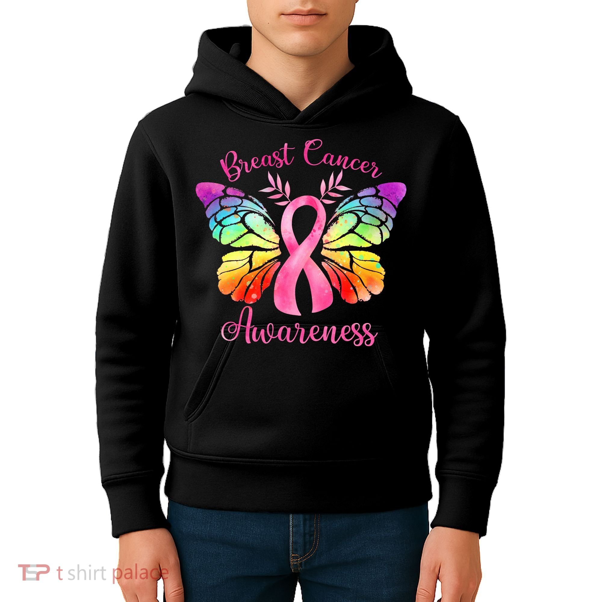 Pink Ribbon Butterfly Breast Cancer Kids Hoodie
