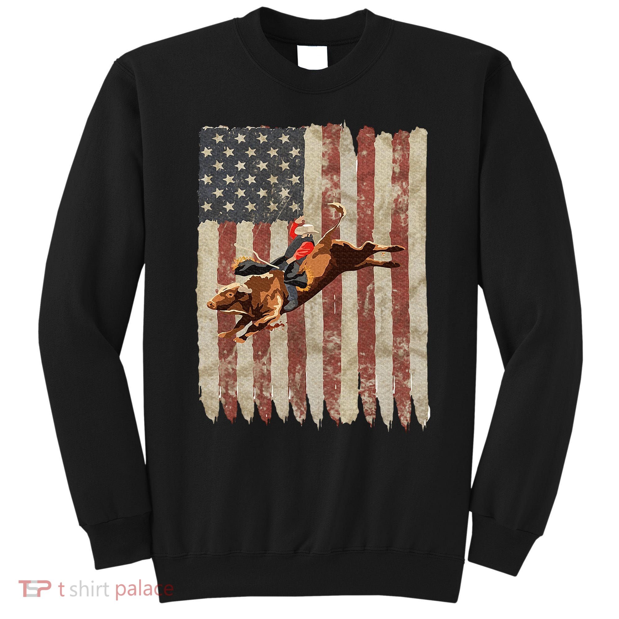 Patriotic Rodeo Bull Rider American Flag Western Cowboys Sweatshirt