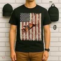Patriotic Rodeo Bull Rider American Flag Western Cowboys T-Shirt thumb 6