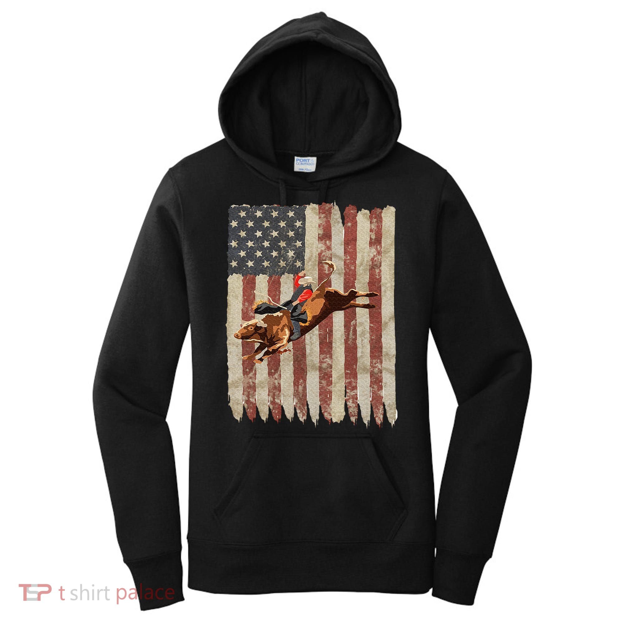 Patriotic Rodeo Bull Rider American Flag Western Cowboys Women's Hoodie