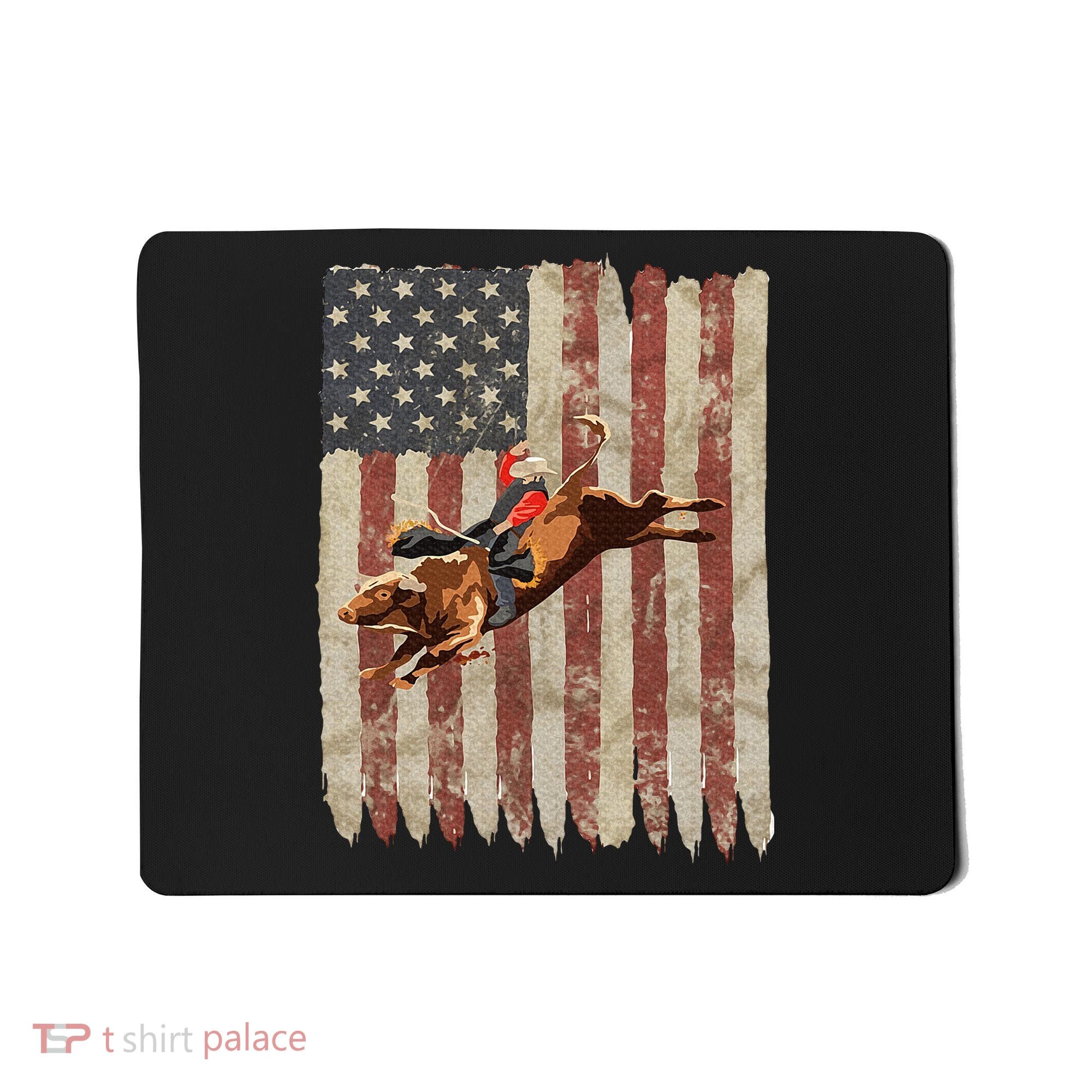Patriotic Rodeo Bull Rider American Flag Western Cowboys Mousepad
