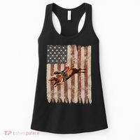 Patriotic Rodeo Bull Rider American Flag Western Cowboys Women's Tank Top thumb 0