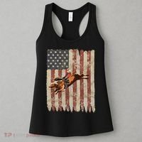 Patriotic Rodeo Bull Rider American Flag Western Cowboys Women's Tank Top thumb 3