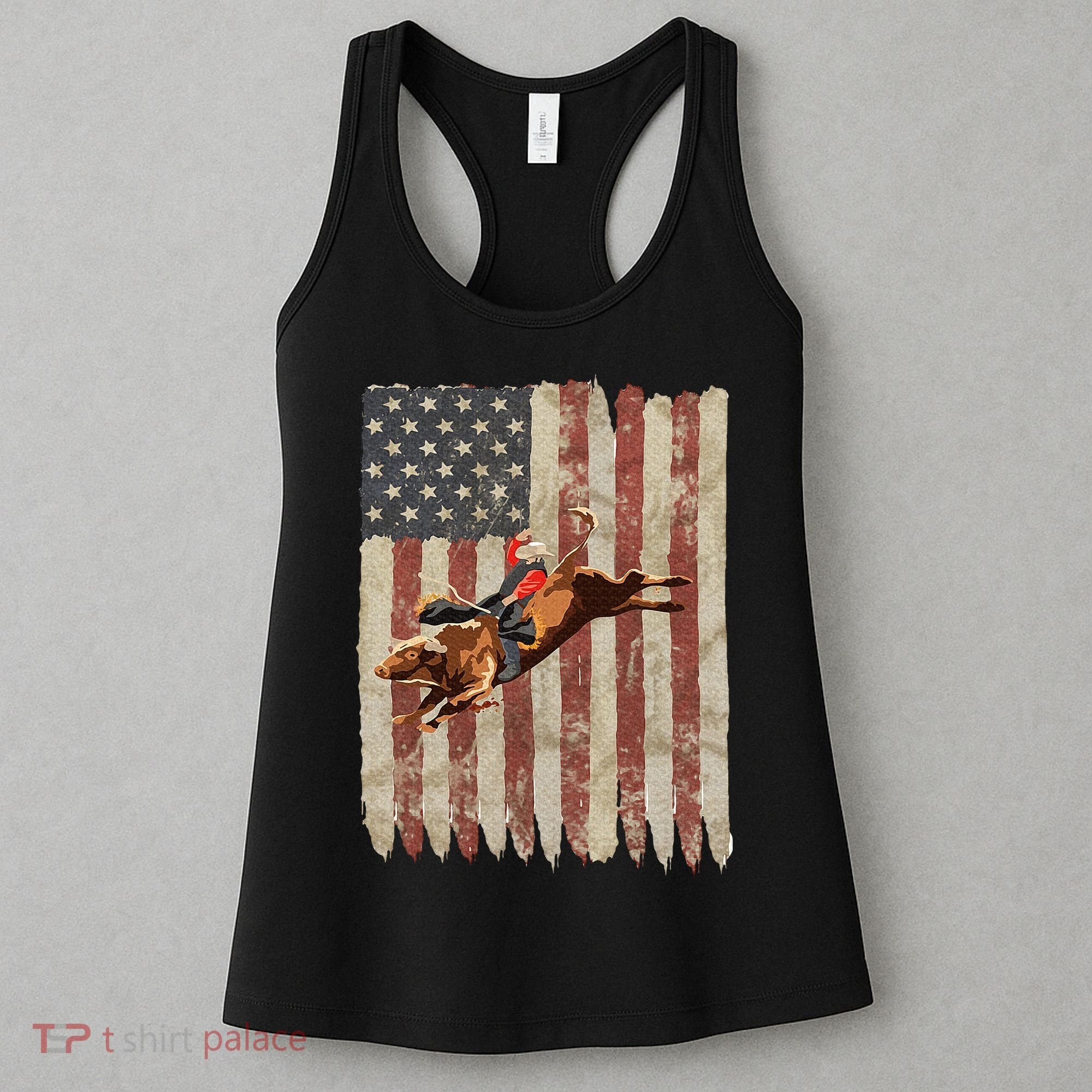 Patriotic Rodeo Bull Rider American Flag Western Cowboys Women's Tank Top