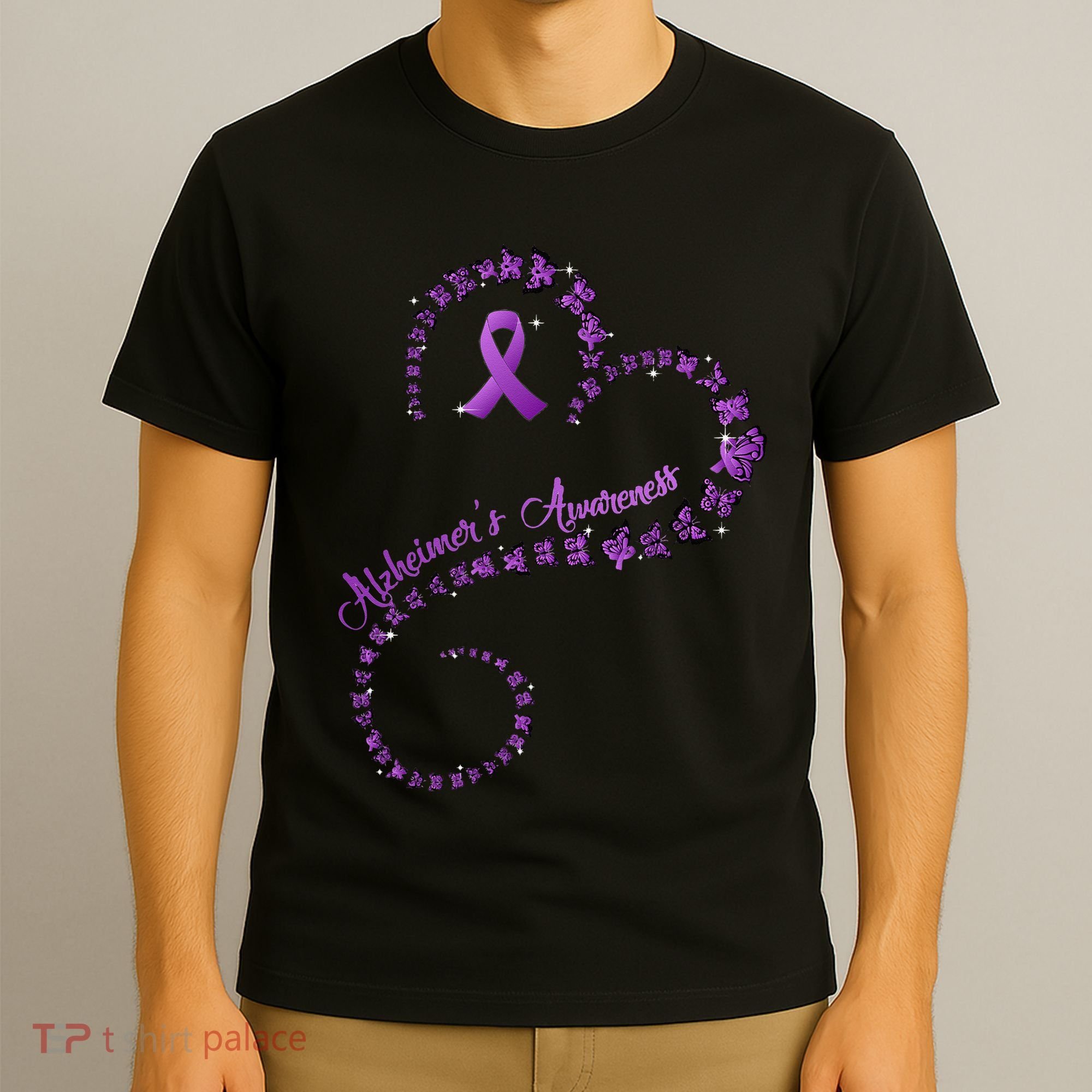 Purple Ribbon Butterfly Heart Alzheimers Awareness T-Shirt