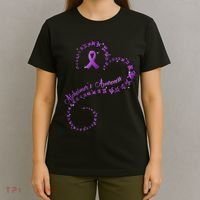 Purple Ribbon Butterfly Heart Alzheimers Awareness T-Shirt thumb 4