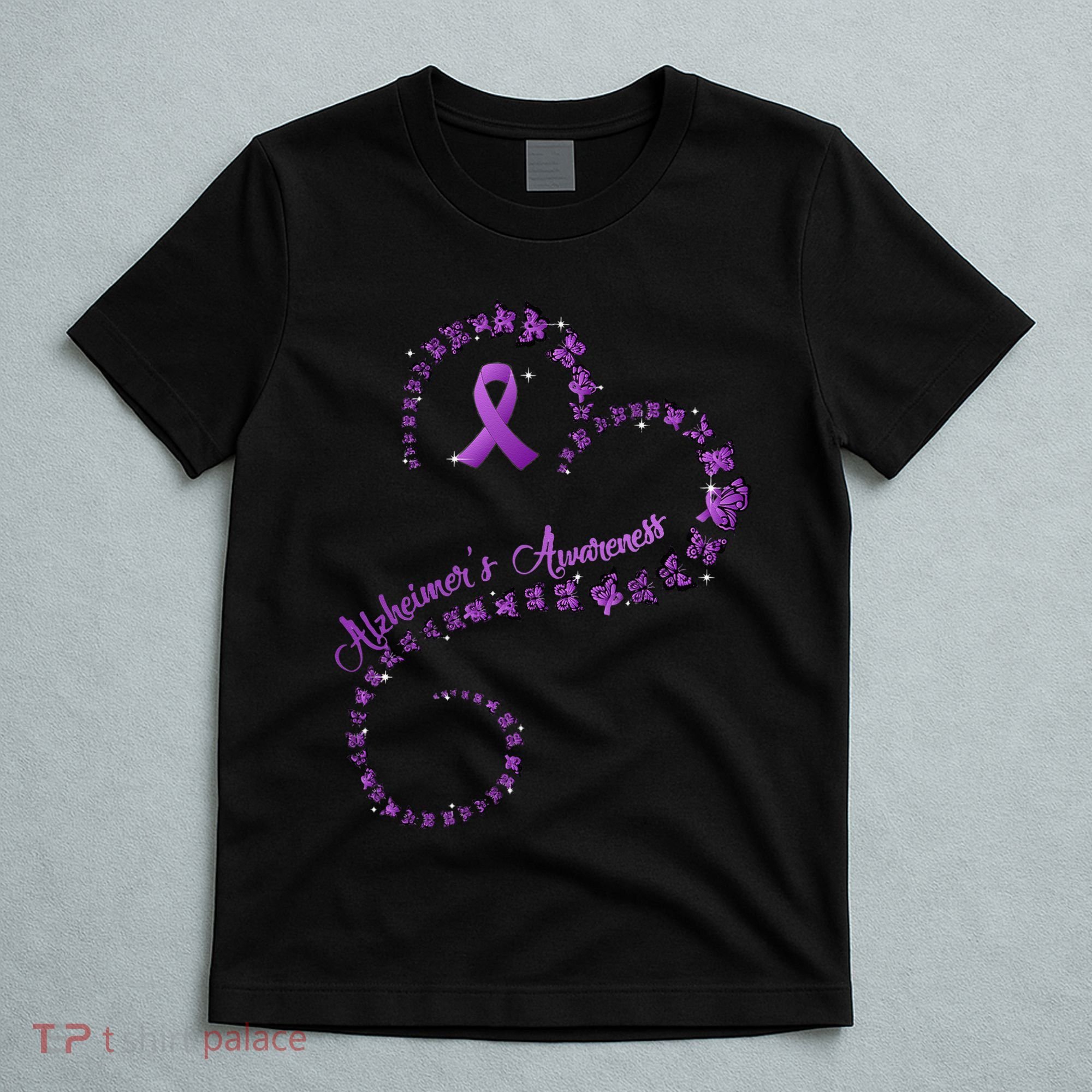 Purple Ribbon Butterfly Heart Alzheimers Awareness T-Shirt