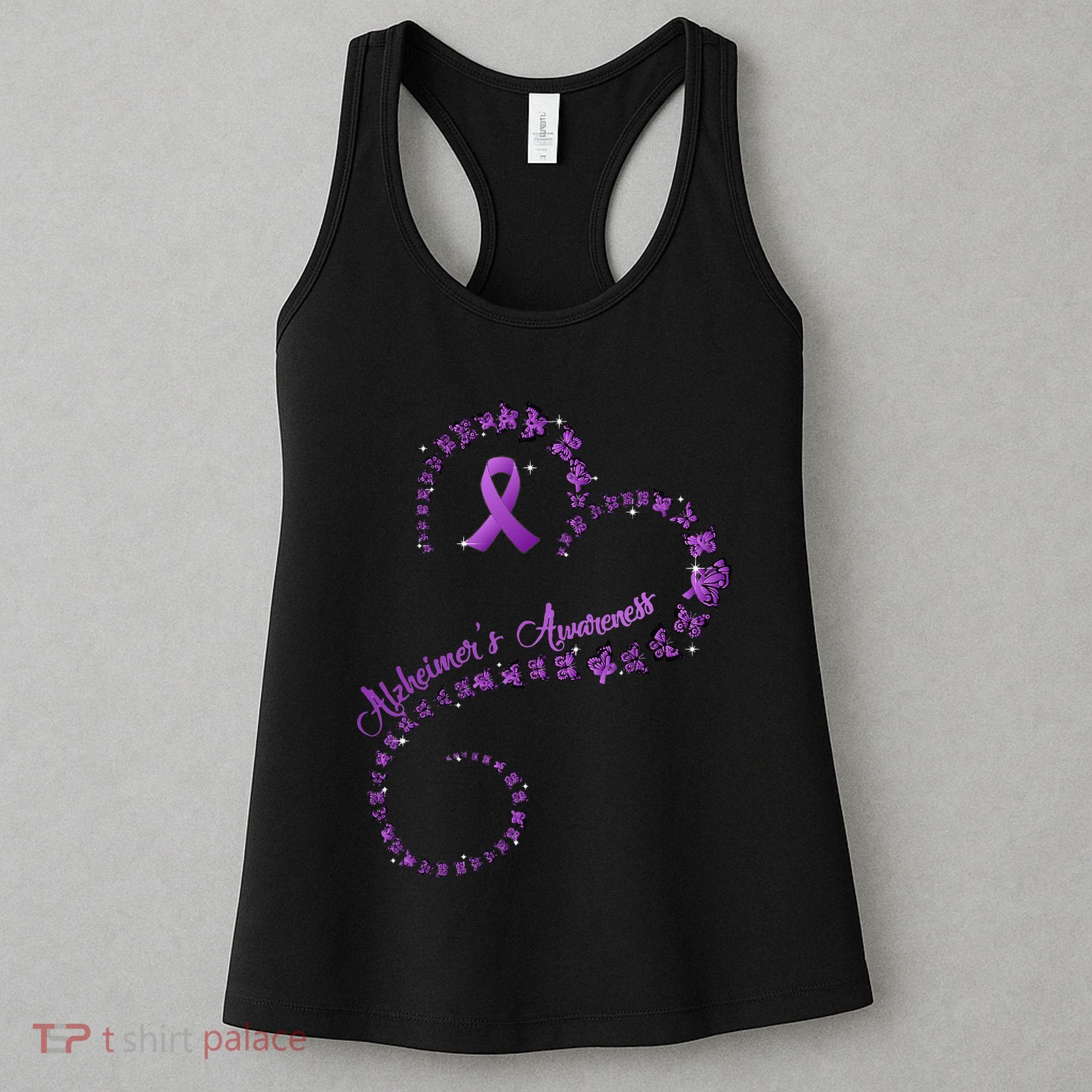 Purple Ribbon Butterfly Heart Alzheimers Awareness Women's Tank Top