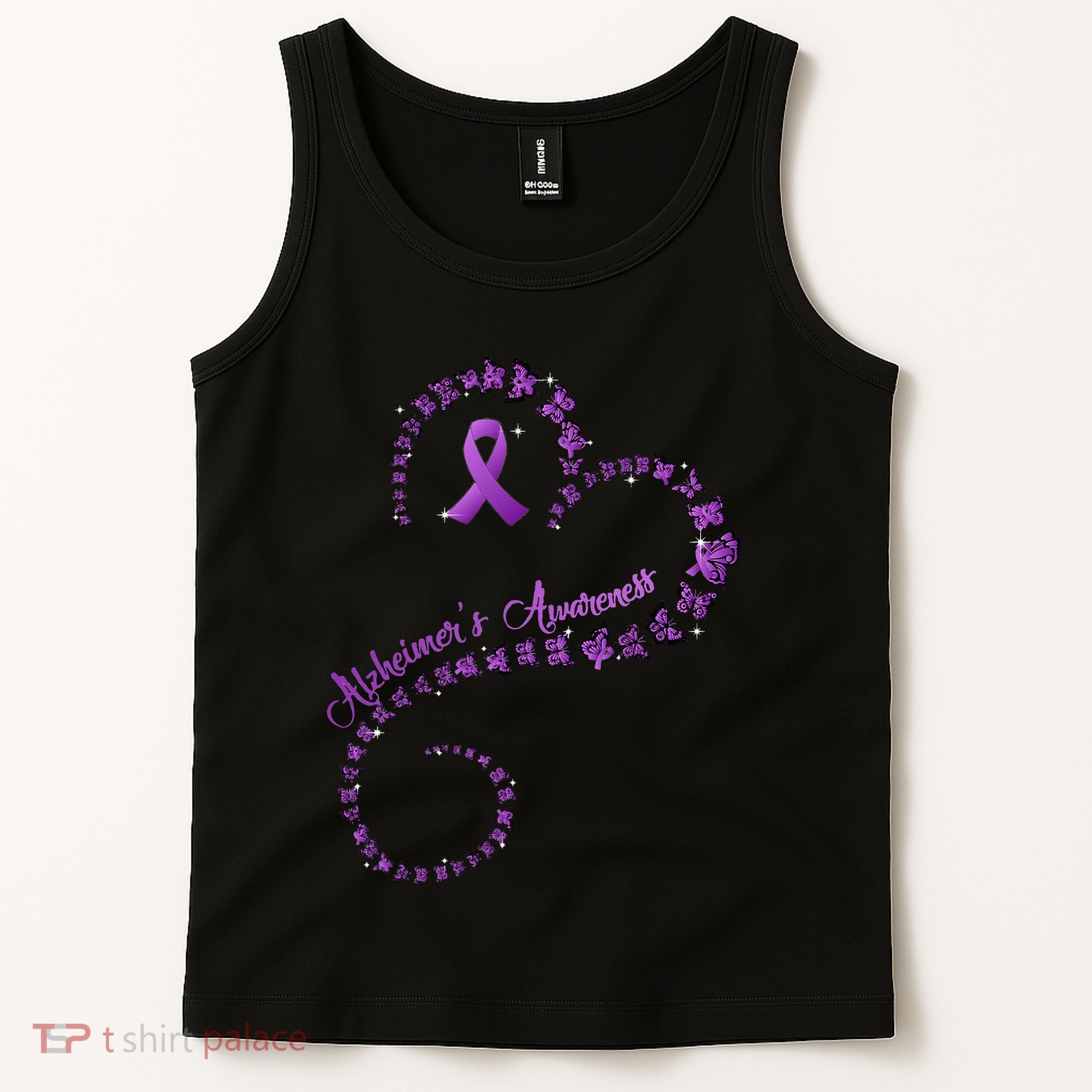 Purple Ribbon Butterfly Heart Alzheimers Awareness Tank Top