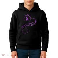 Purple Ribbon Butterfly Heart Alzheimers Awareness Kids Hoodie thumb 4
