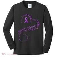 Purple Ribbon Butterfly Heart Alzheimers Awareness Kids Long Sleeve Shirt thumb 0