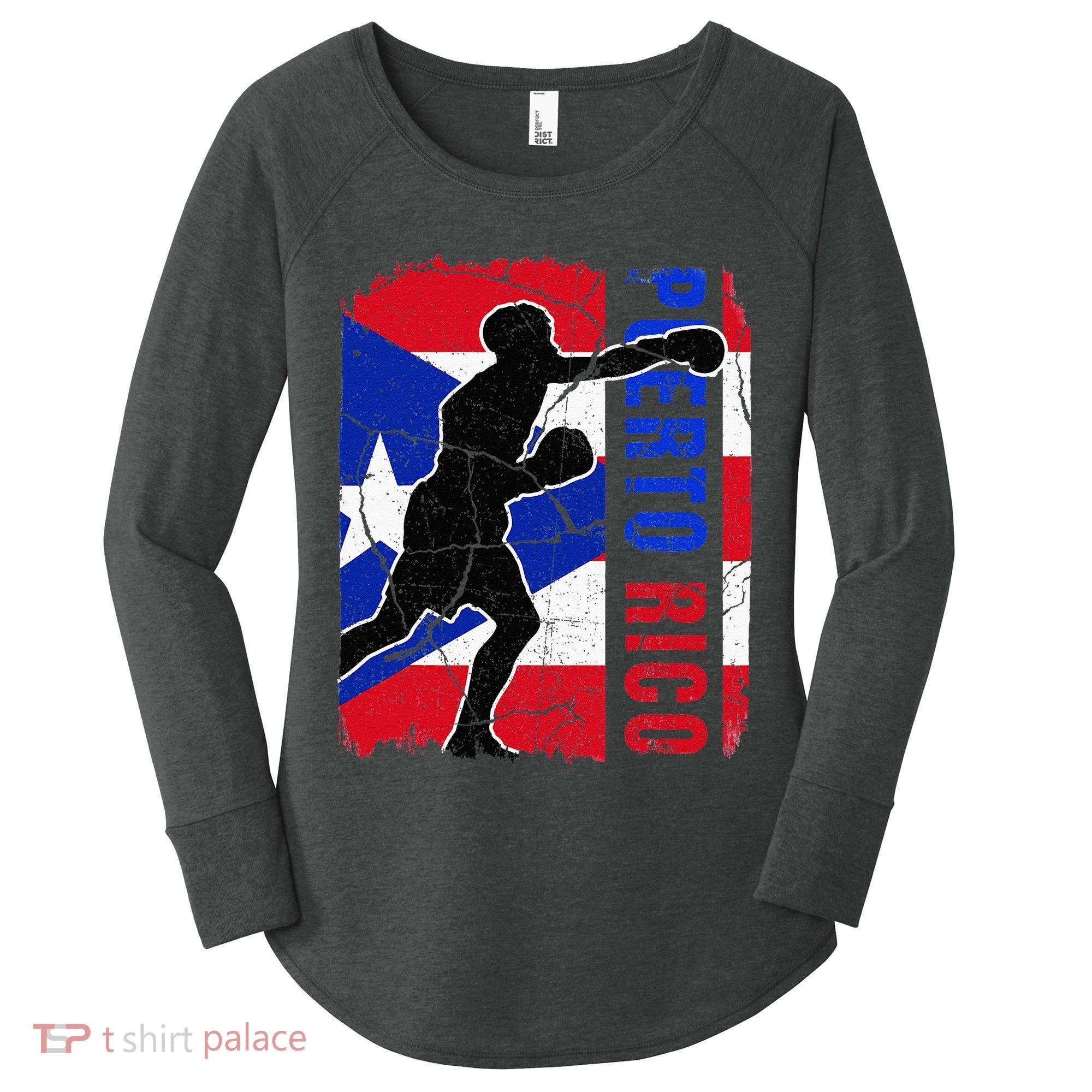 Puerto Rican Boxing Team Puerto Rico Flag Boxing Gloves Women's Perfect Tri Tunic Long Sleeve Shirt