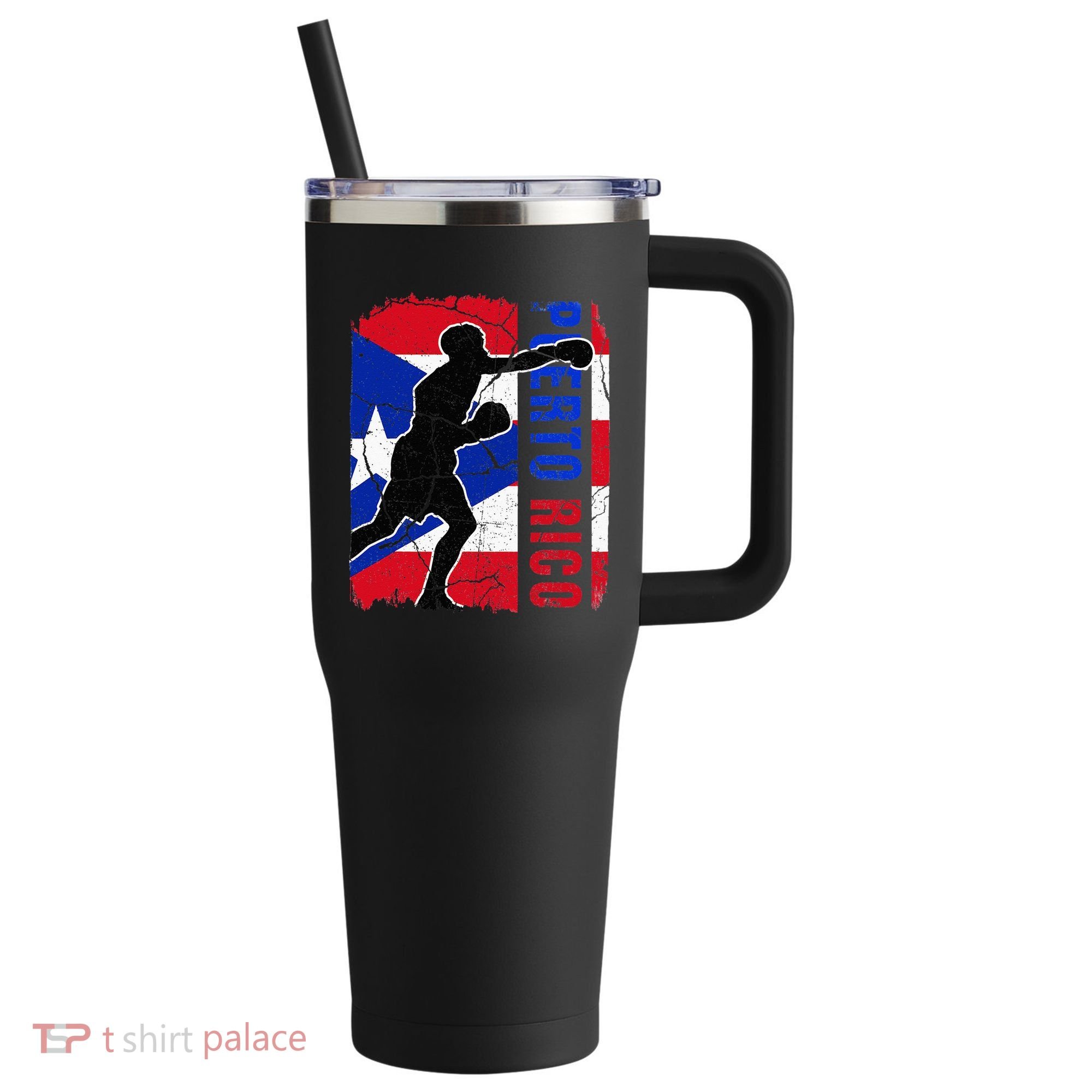 Puerto Rican Boxing Team Puerto Rico Flag Boxing Gloves 40oz Vacuum Insulated Stainless Steel Travel Tumbler
