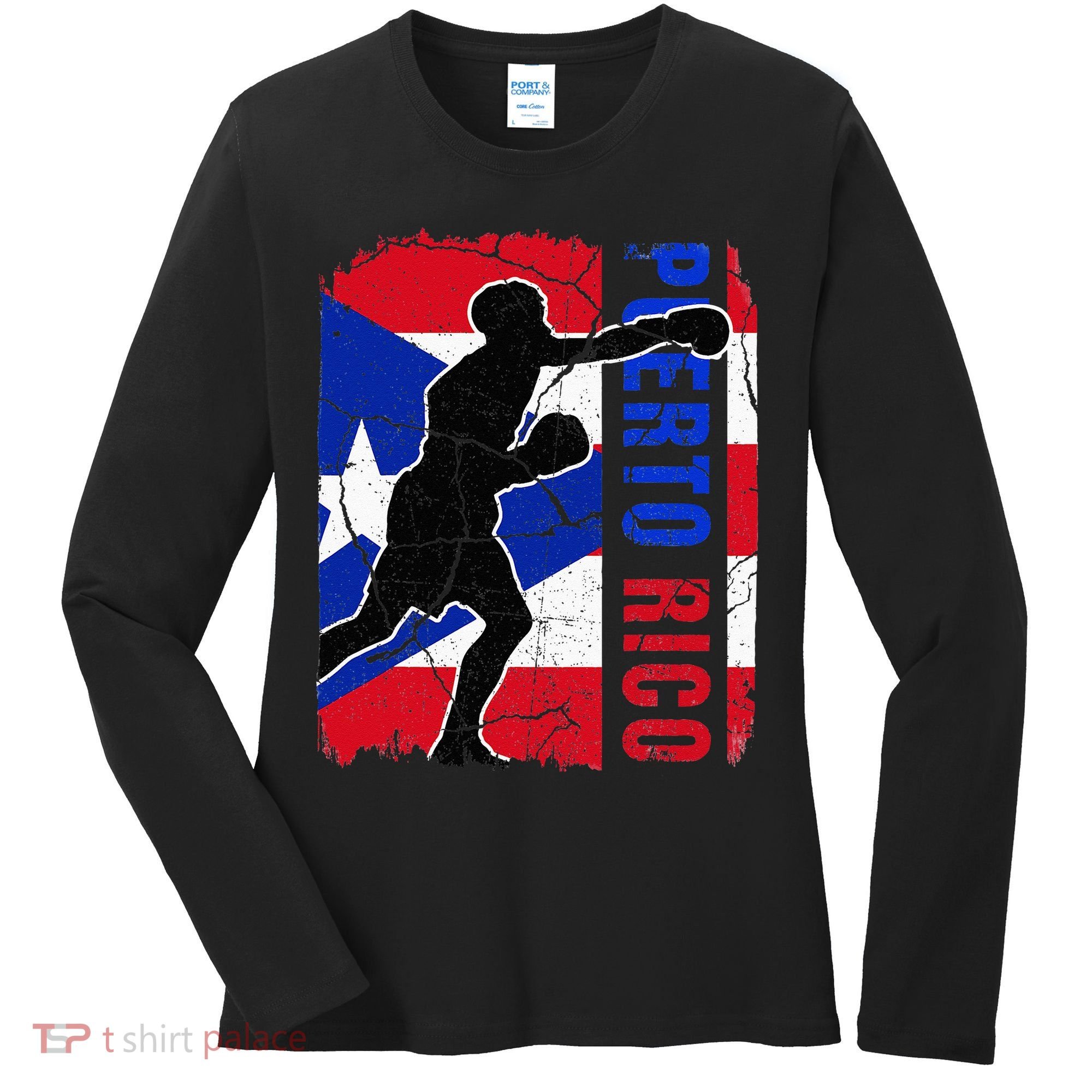 Puerto Rican Boxing Team Puerto Rico Flag Boxing Gloves Women's Long Sleeve Shirt