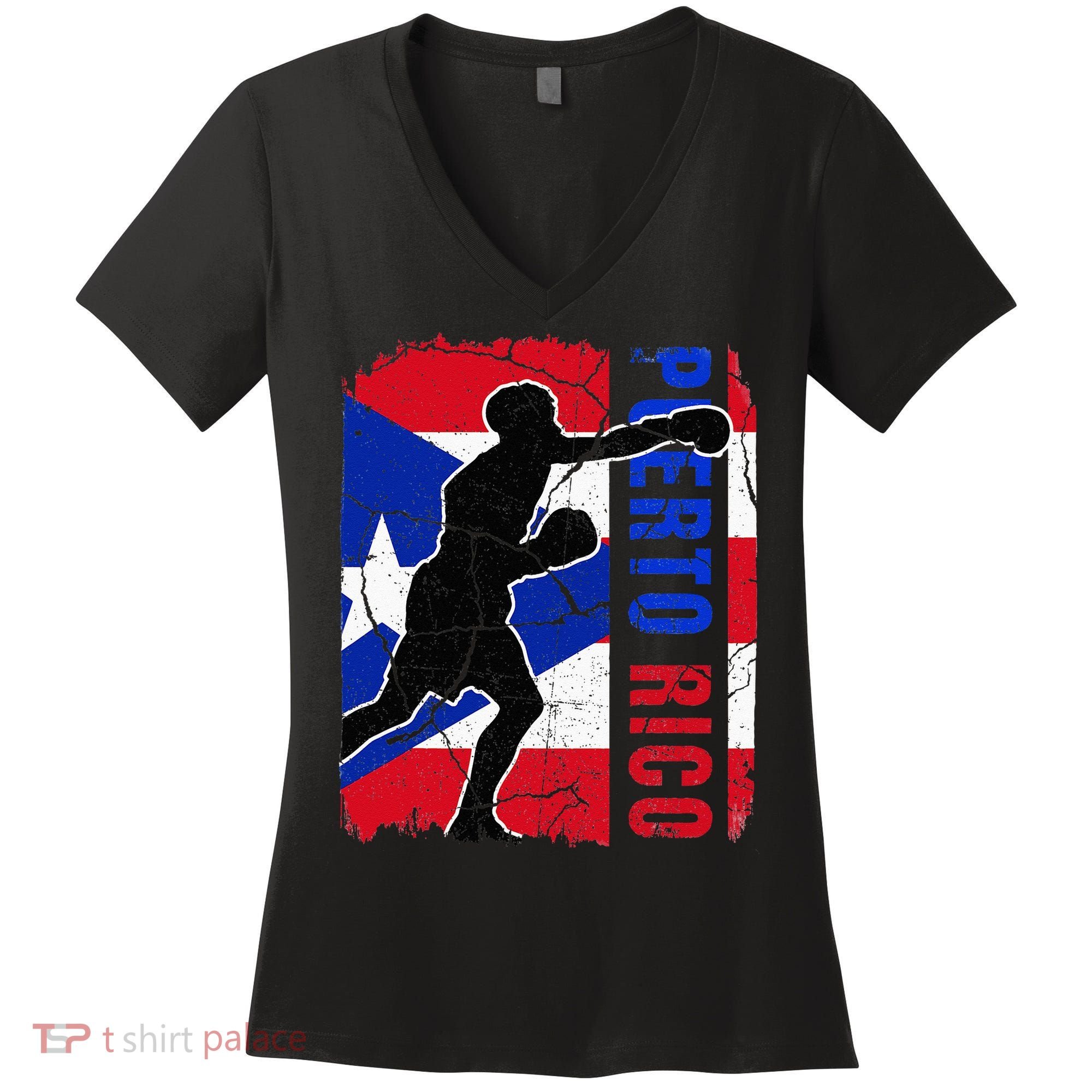 Puerto Rican Boxing Team Puerto Rico Flag Boxing Gloves Women's V-Neck T-Shirt