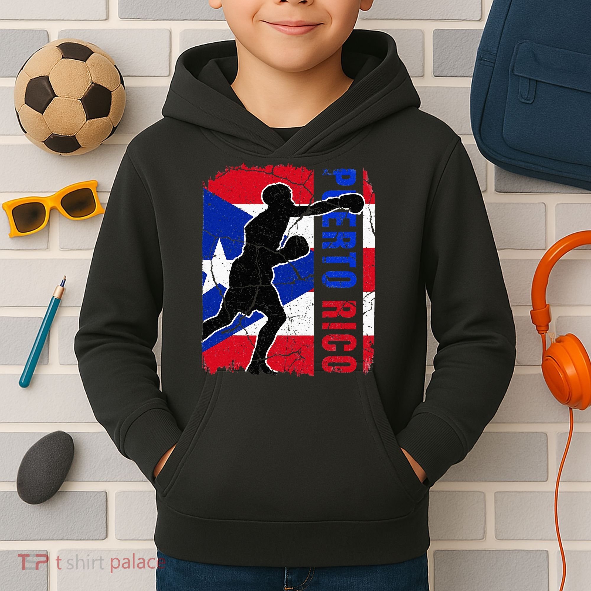 Puerto Rican Boxing Team Puerto Rico Flag Boxing Gloves Kids Hoodie