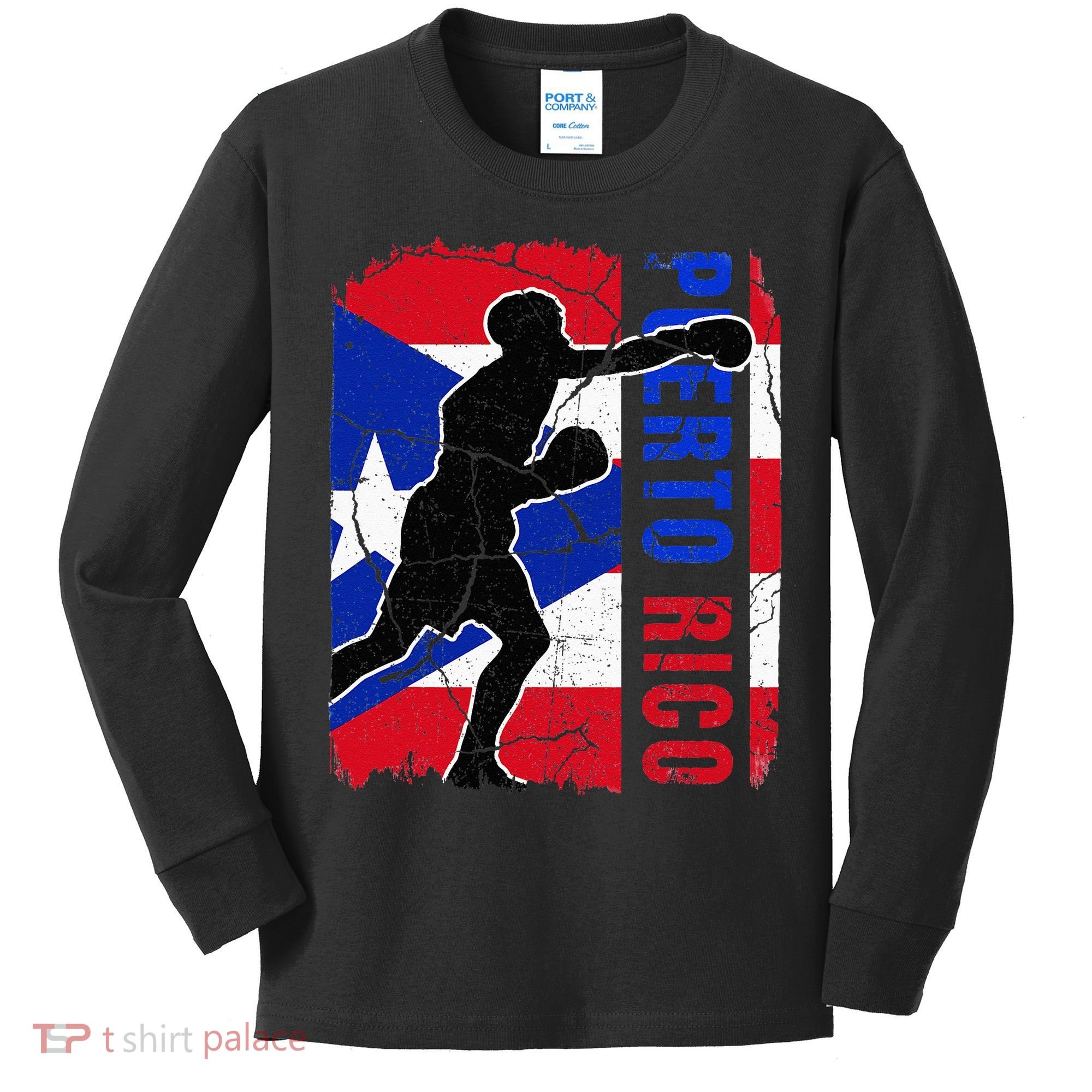 Puerto Rican Boxing Team Puerto Rico Flag Boxing Gloves Kids Long Sleeve Shirt