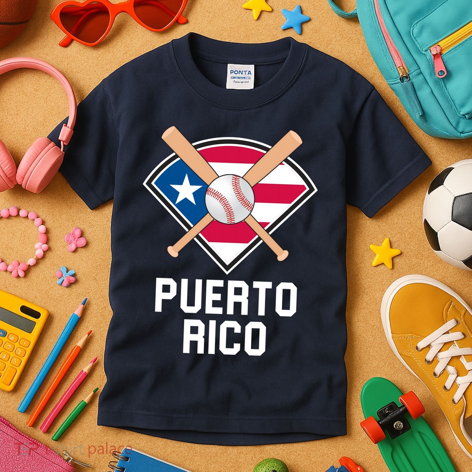 Puerto Rico Baseball Team Patriotic Beisbol Flag Kids T-Shirt