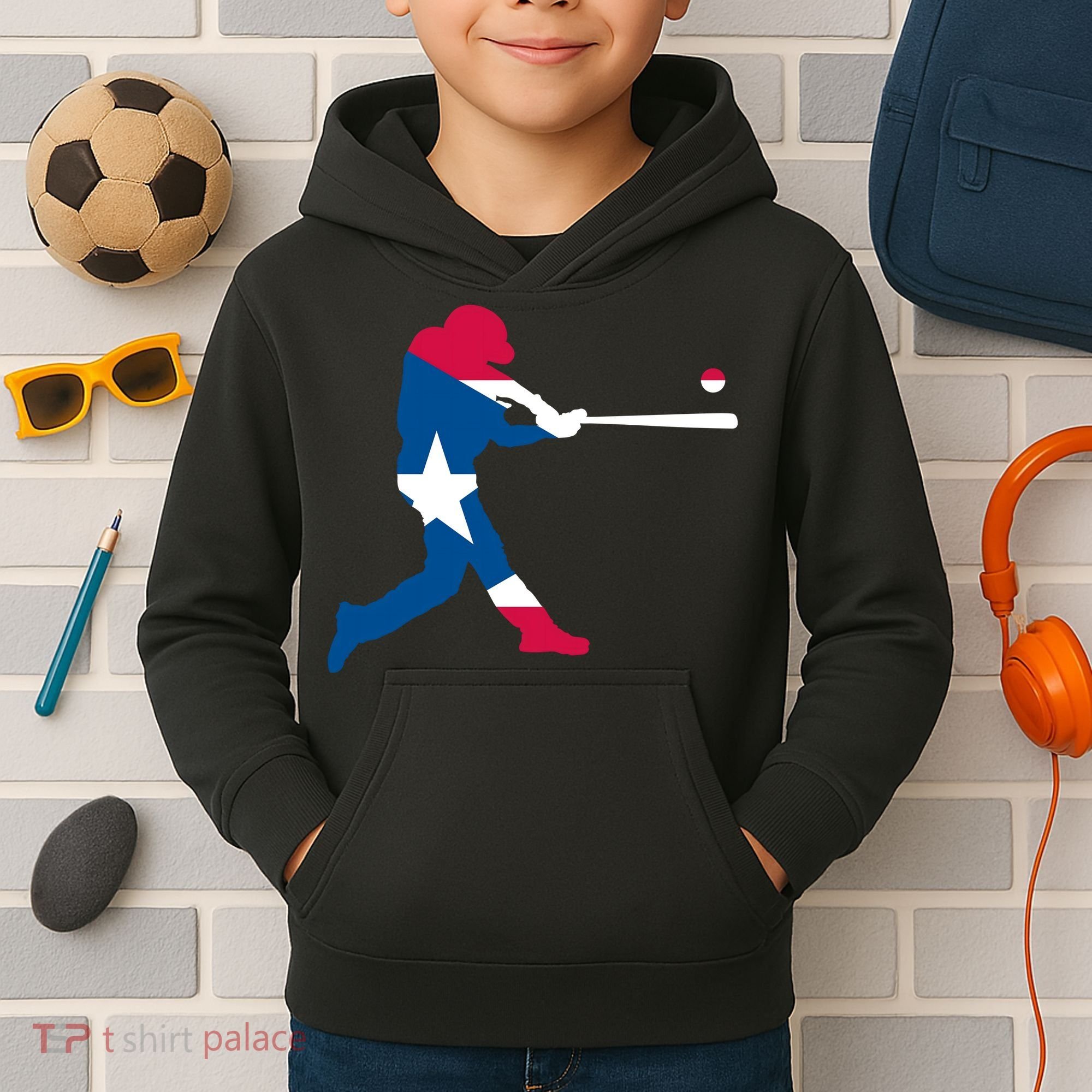 Puerto Rico Baseball Player Kids Hoodie