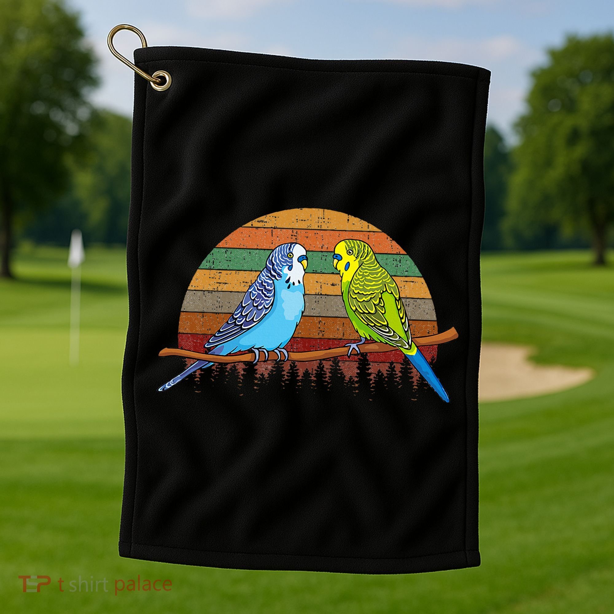 Parakeet Retro Budgies Parakeet Golf Towel