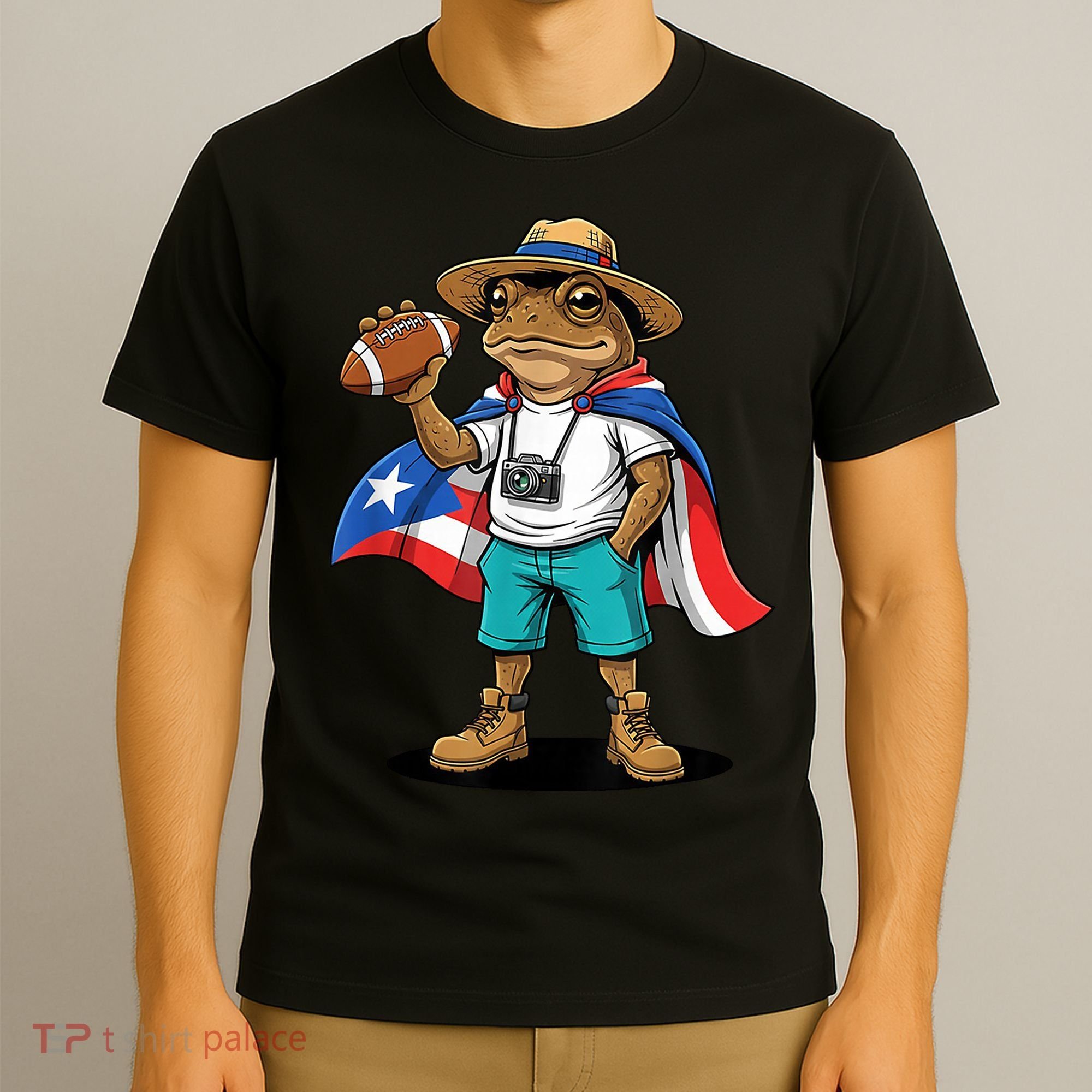 Puerto Rico Coqui Frog Funny Football T-Shirt