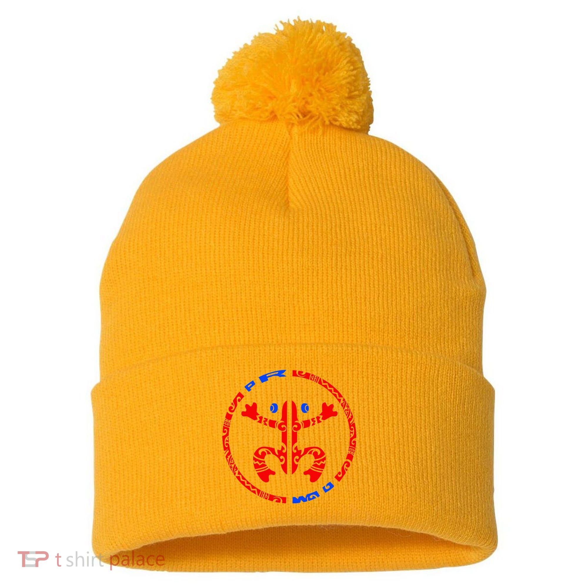 Puerto Rico Coqui Frog Taino Boricua Tradition Pom Pom 12in Knit Beanie