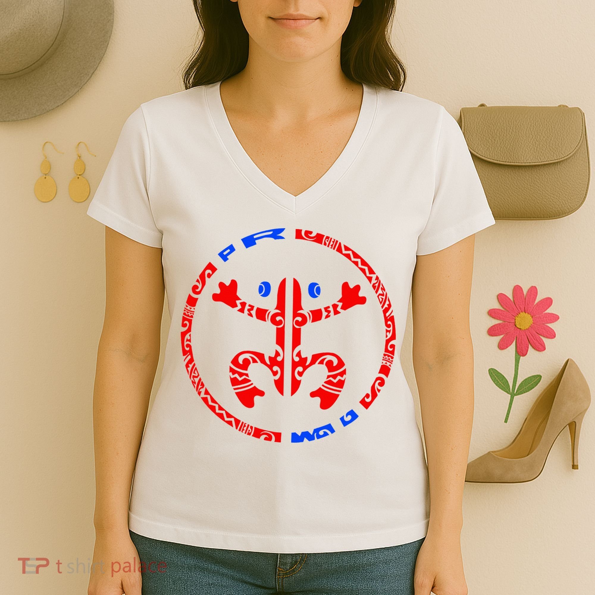 Puerto Rico Coqui Frog Taino Boricua Tradition Women's V-Neck T-Shirt