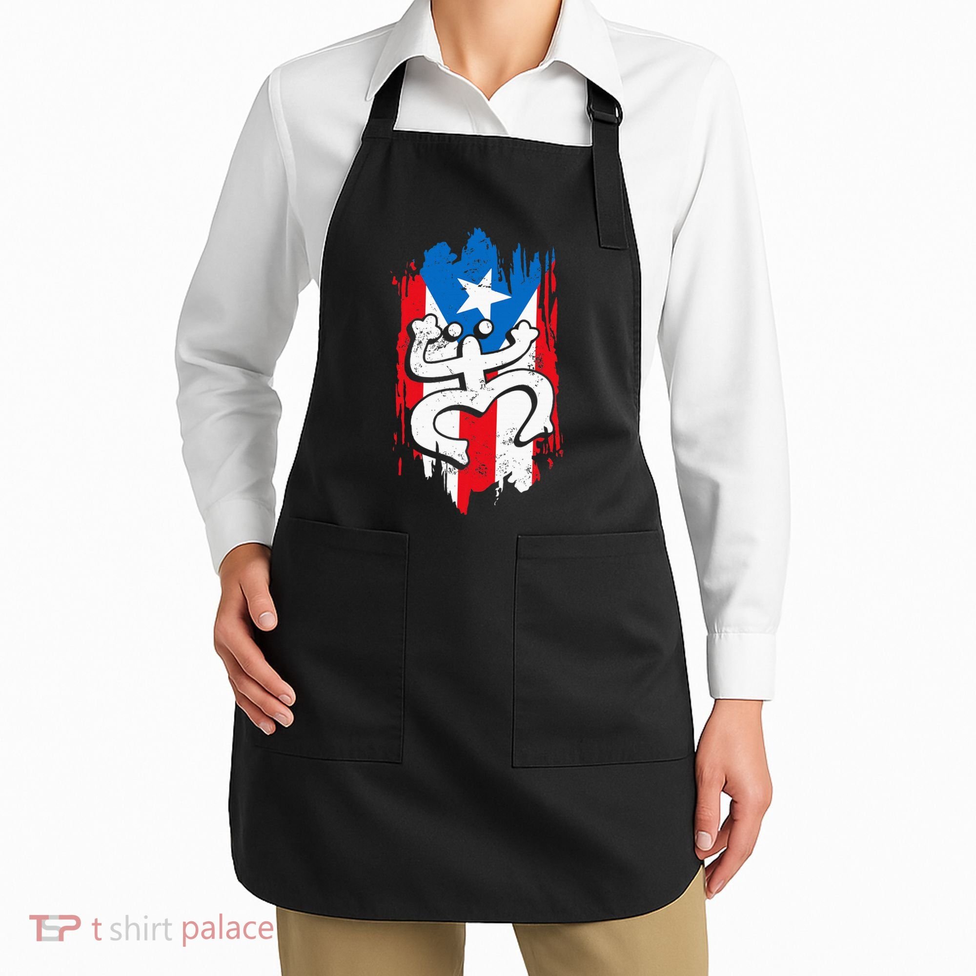 Puerto Rico Coqui Taino Symbol Puerto Rican Flag Frog Retro Apron