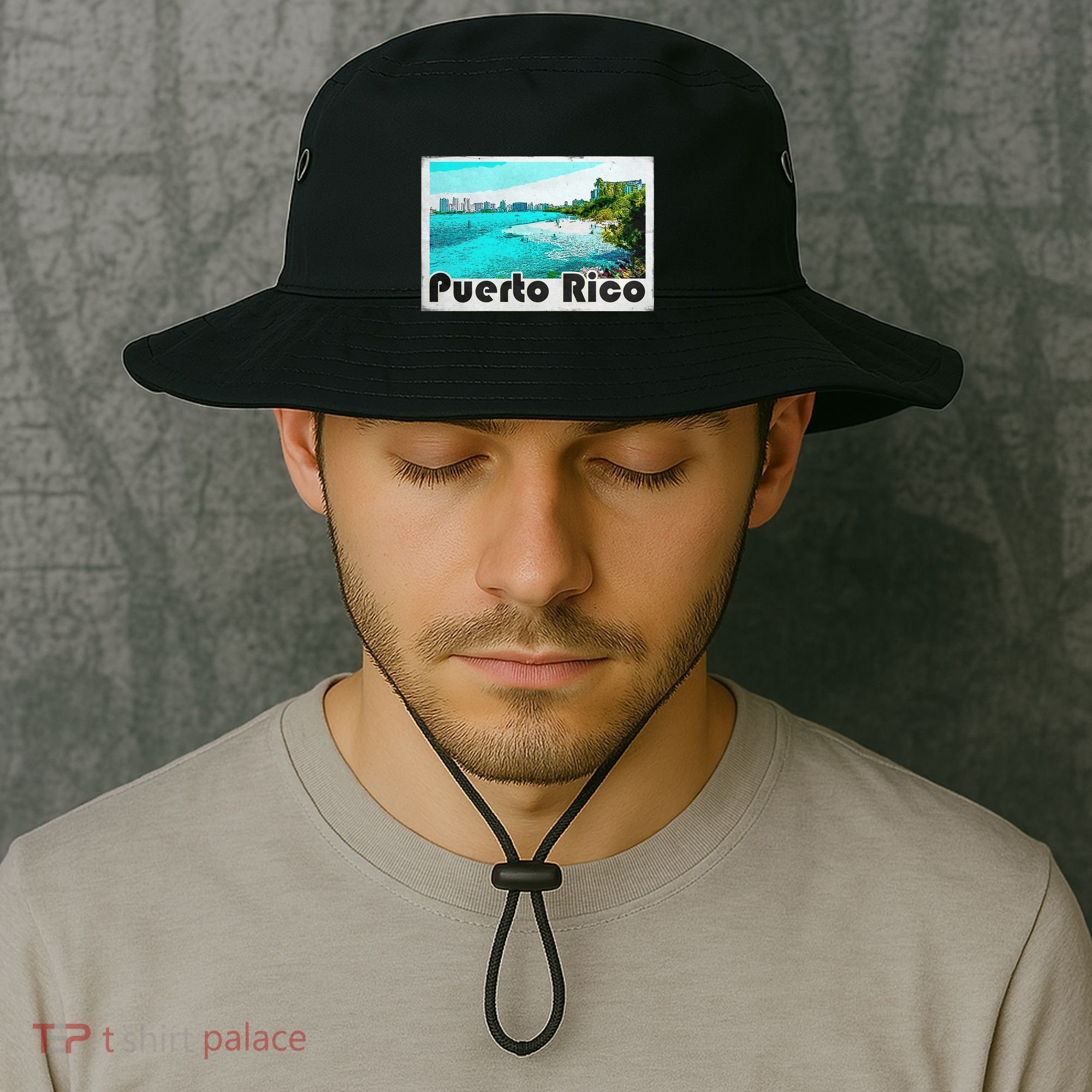 Puerto Rico Caribbean Retro Poster Bucket Hat
