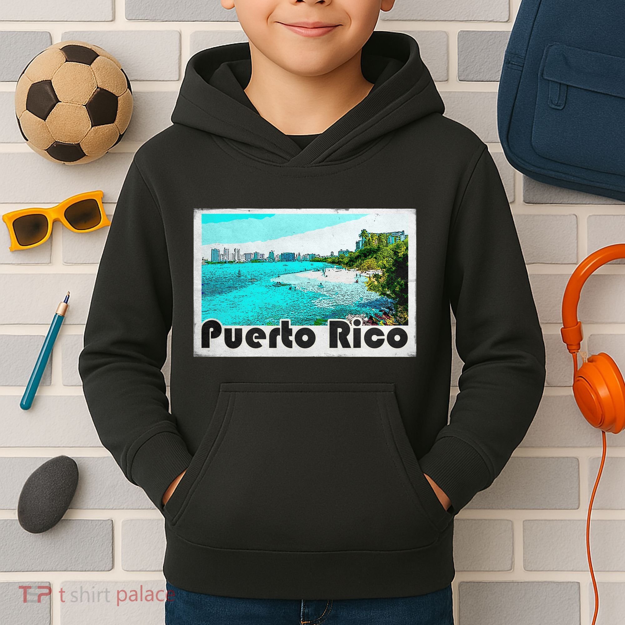 Puerto Rico Caribbean Retro Poster Kids Hoodie