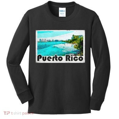 Puerto Rico Caribbean Retro Poster Kids Long Sleeve Shirt