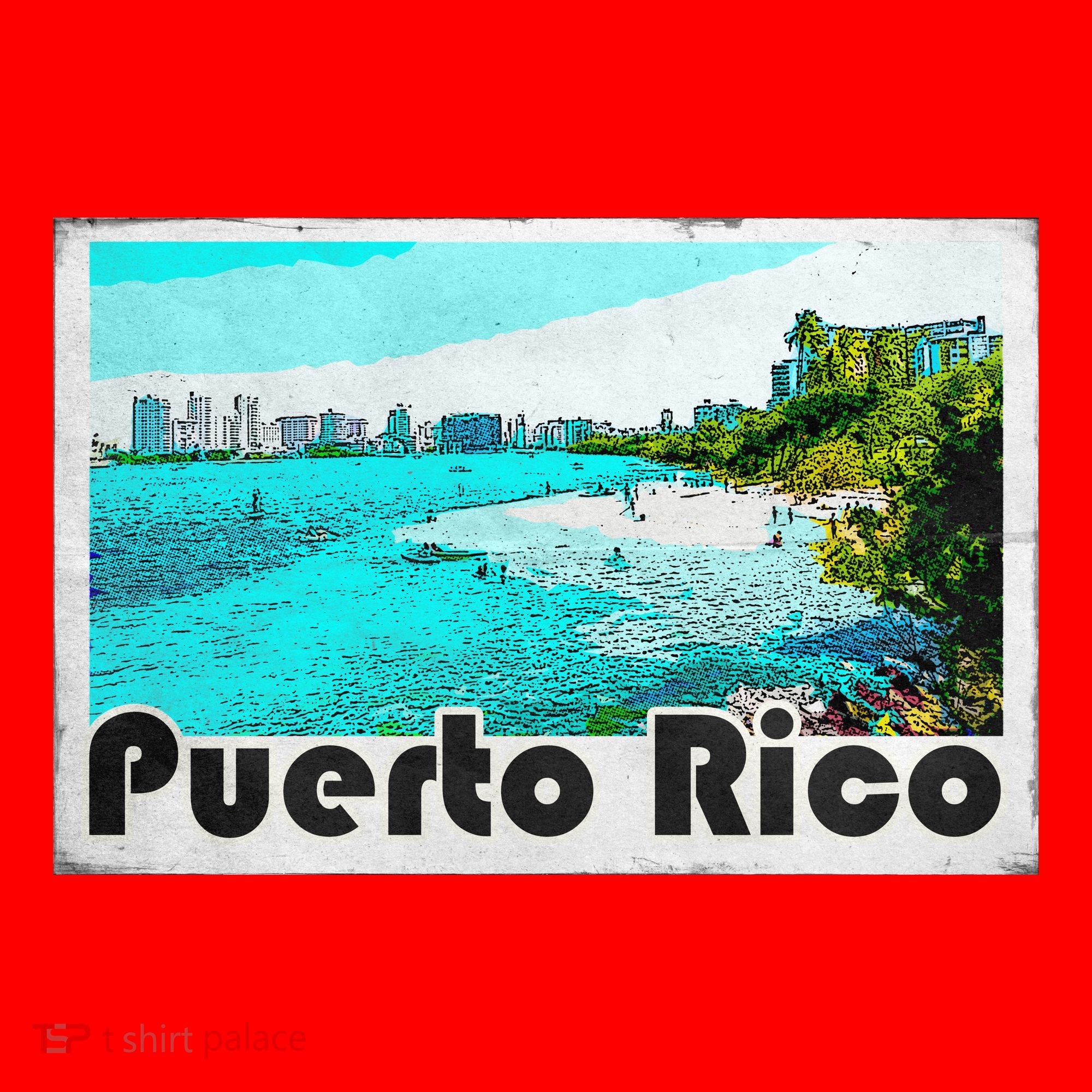 Puerto Rico Caribbean Retro Poster Santa Hat