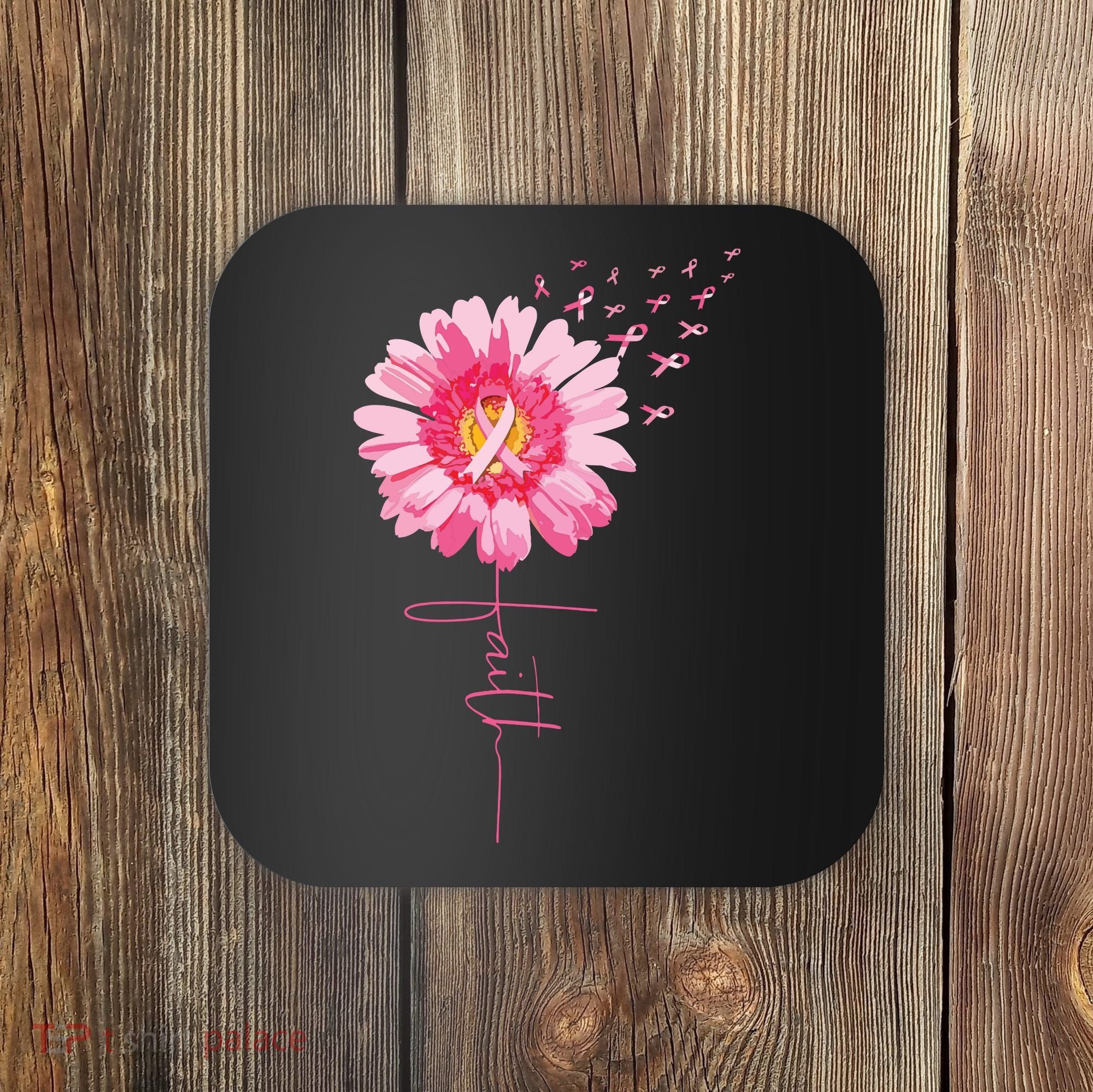 Pink Ribbon Daisy Faith Breast Cancer Awareness Month Gift Coaster