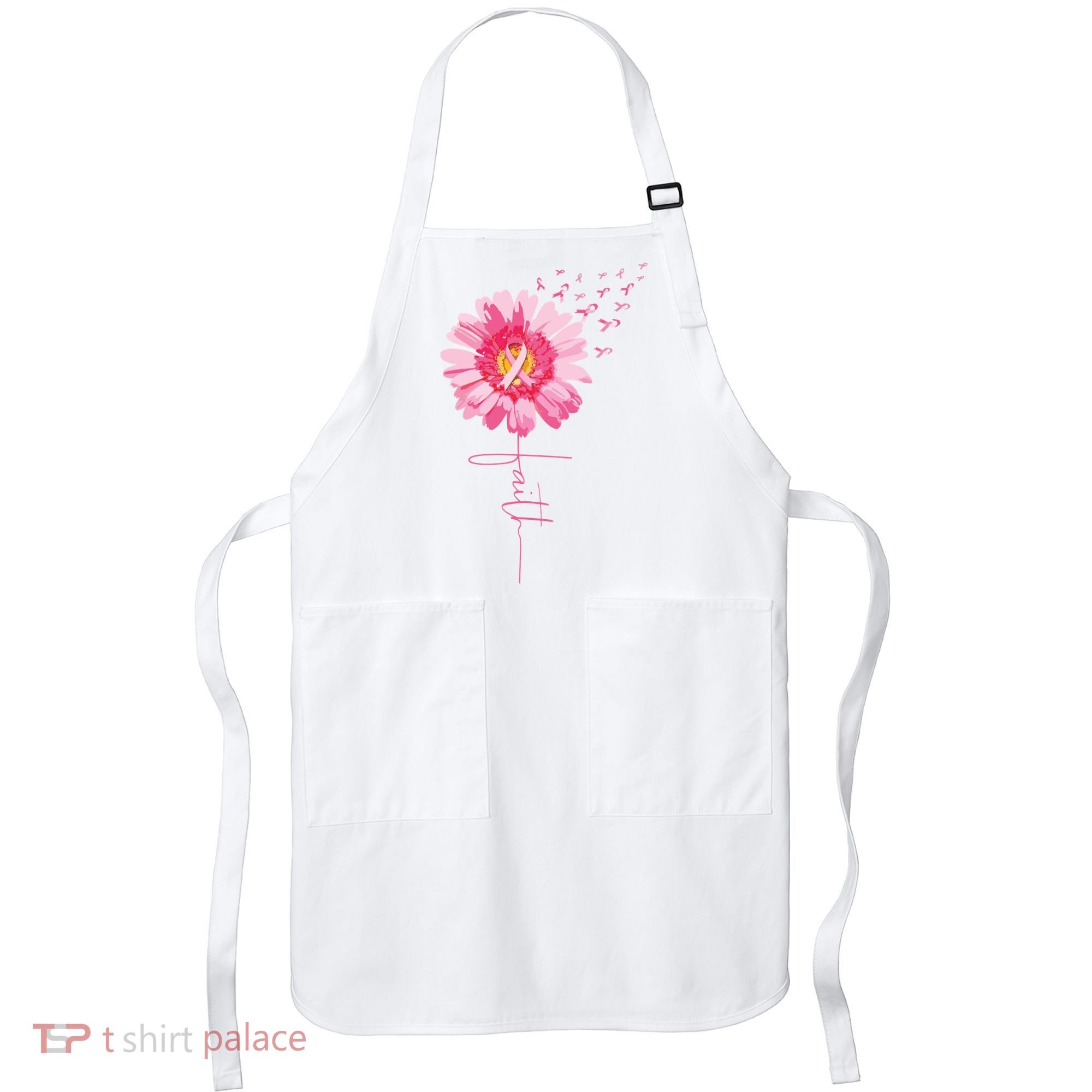 Pink Ribbon Daisy Faith Breast Cancer Awareness Month Gift Apron