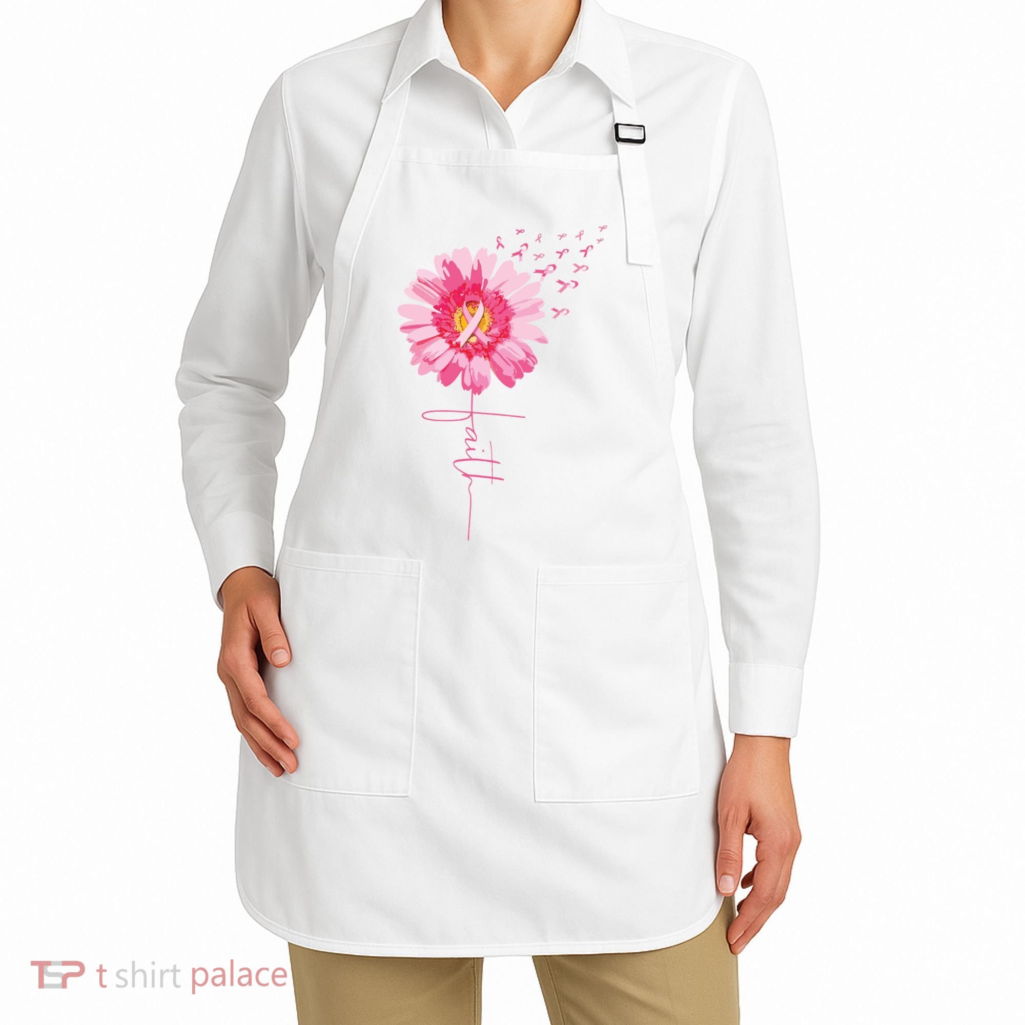Pink Ribbon Daisy Faith Breast Cancer Awareness Month Gift Apron