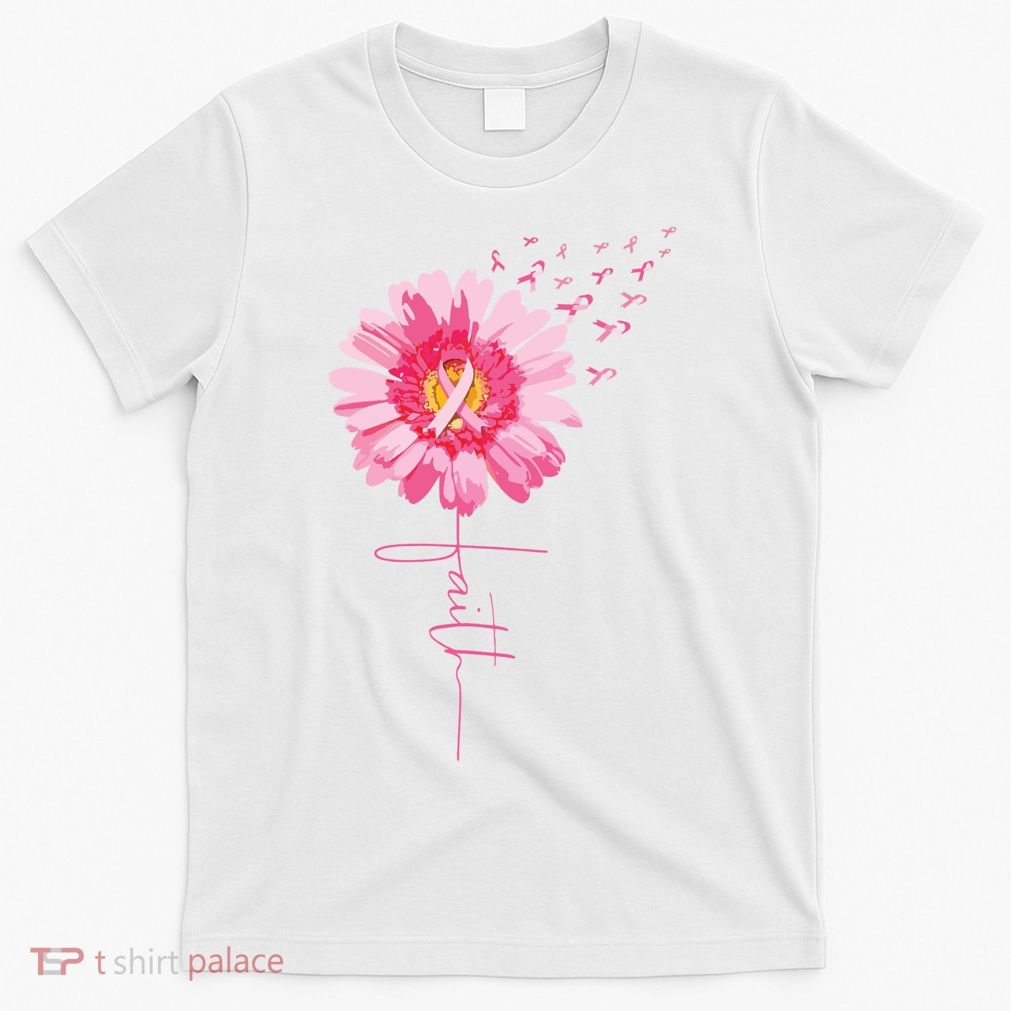 Pink Ribbon Daisy Faith Breast Cancer Awareness Month Gift T-Shirt