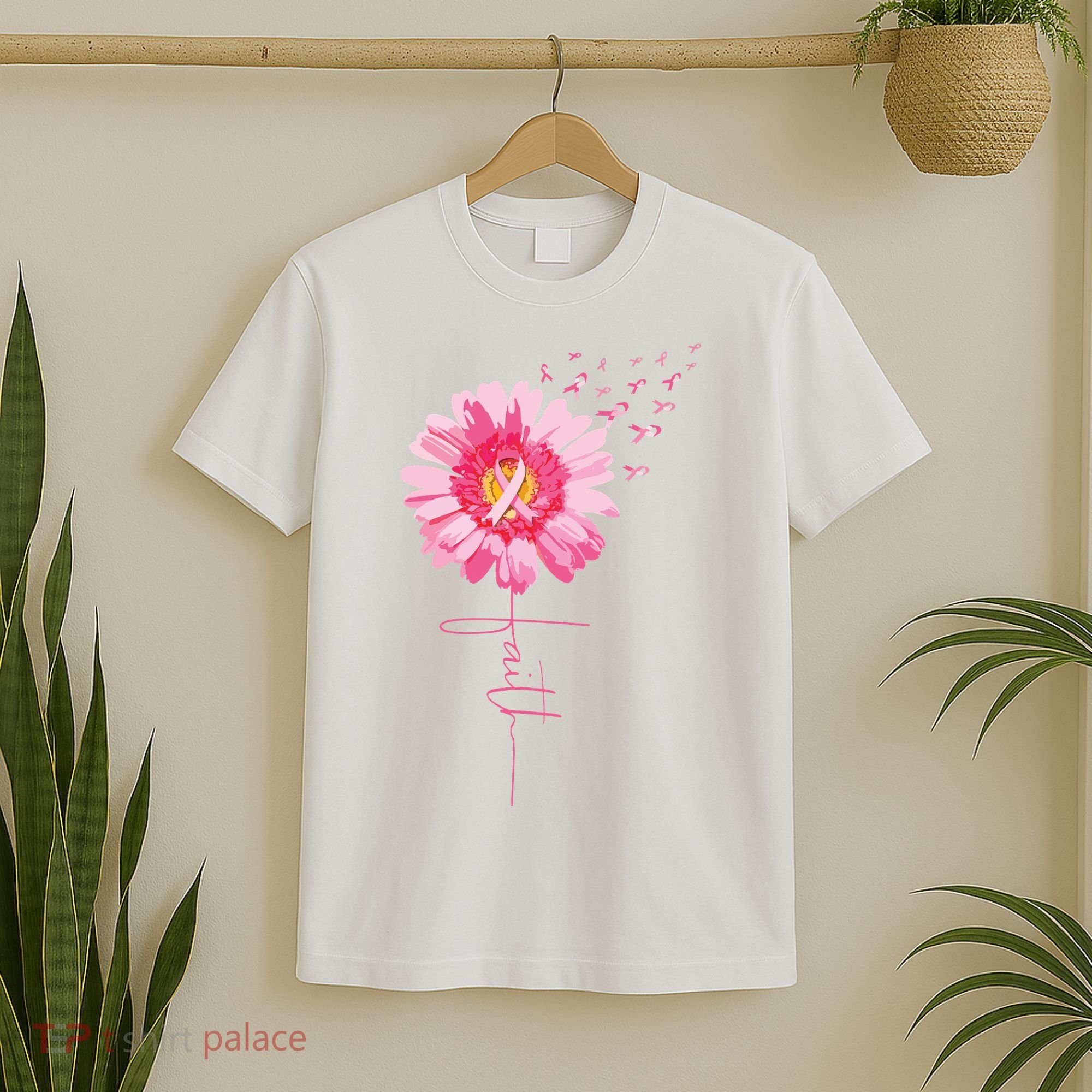 Pink Ribbon Daisy Faith Breast Cancer Awareness Month Gift T-Shirt