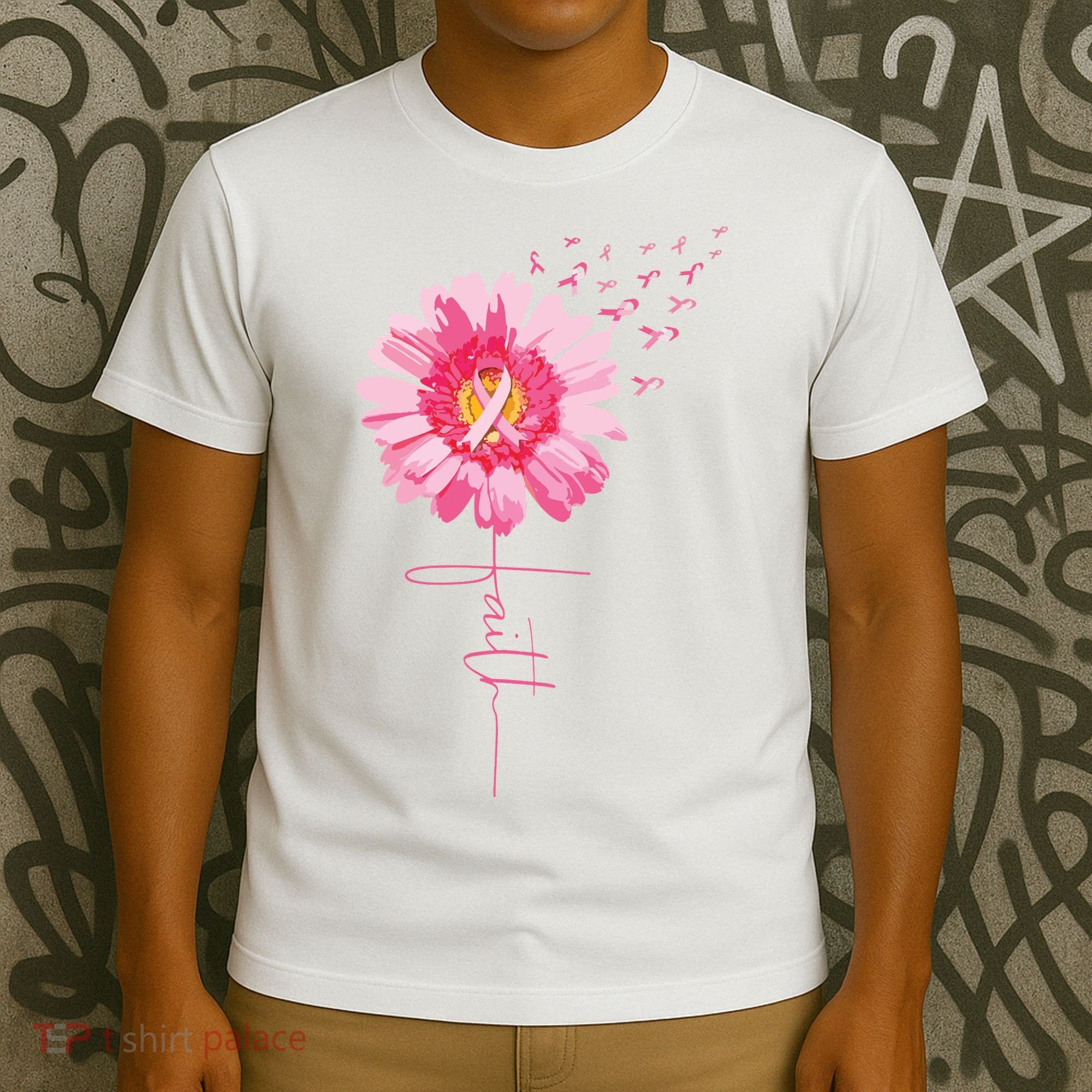 Pink Ribbon Daisy Faith Breast Cancer Awareness Month Gift T-Shirt