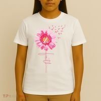 Pink Ribbon Daisy Faith Breast Cancer Awareness Month Gift T-Shirt thumb 4