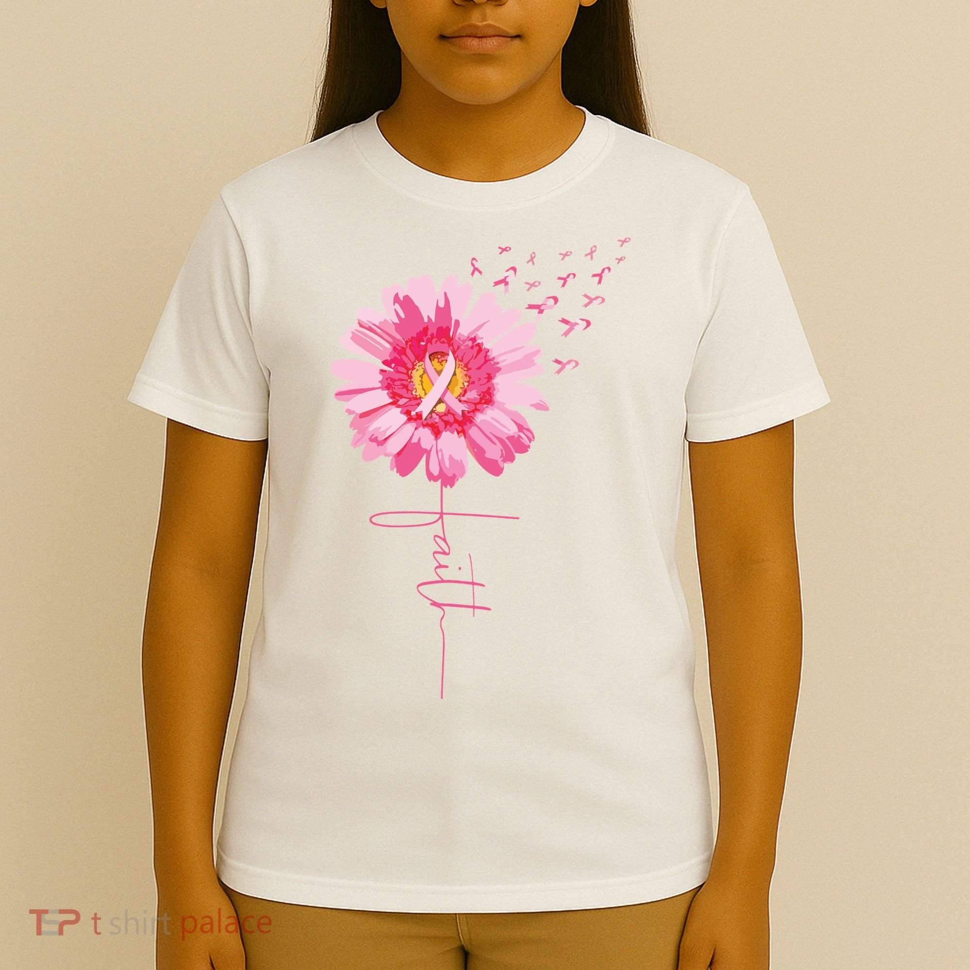 Pink Ribbon Daisy Faith Breast Cancer Awareness Month Gift T-Shirt