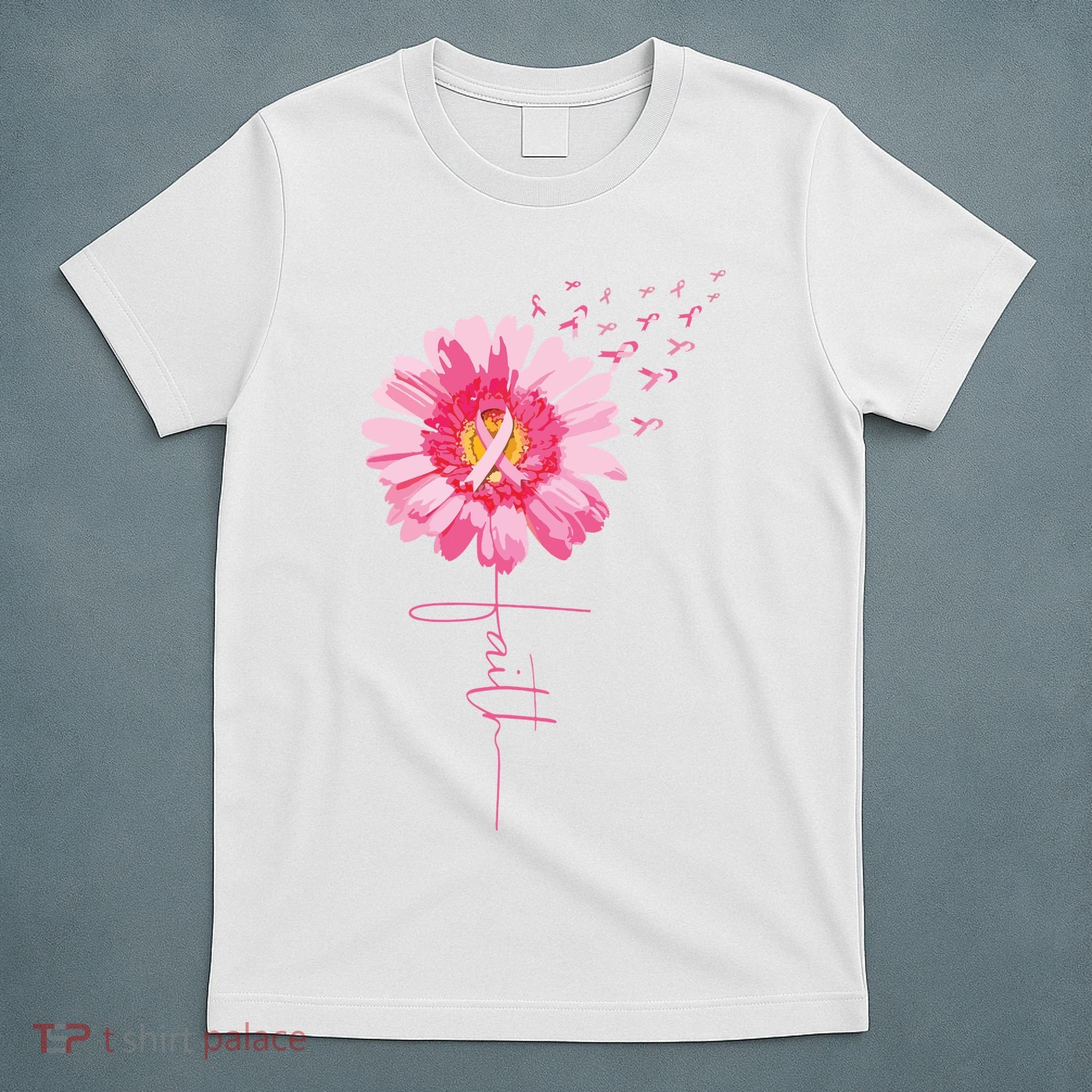 Pink Ribbon Daisy Faith Breast Cancer Awareness Month Gift T-Shirt
