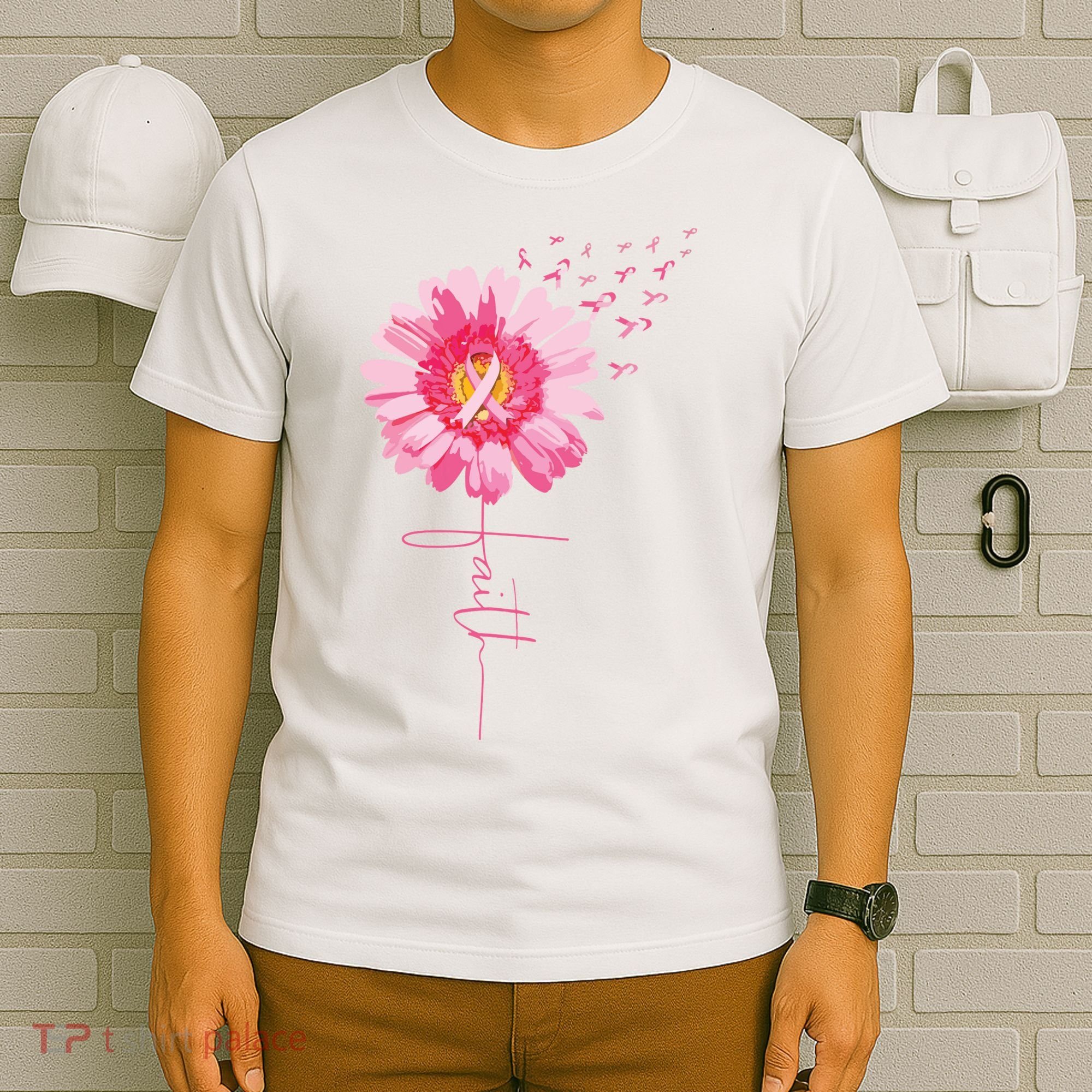 Pink Ribbon Daisy Faith Breast Cancer Awareness Month Gift T-Shirt