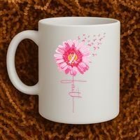 Pink Ribbon Daisy Faith Breast Cancer Awareness Month Gift Coffee Mug thumb 2
